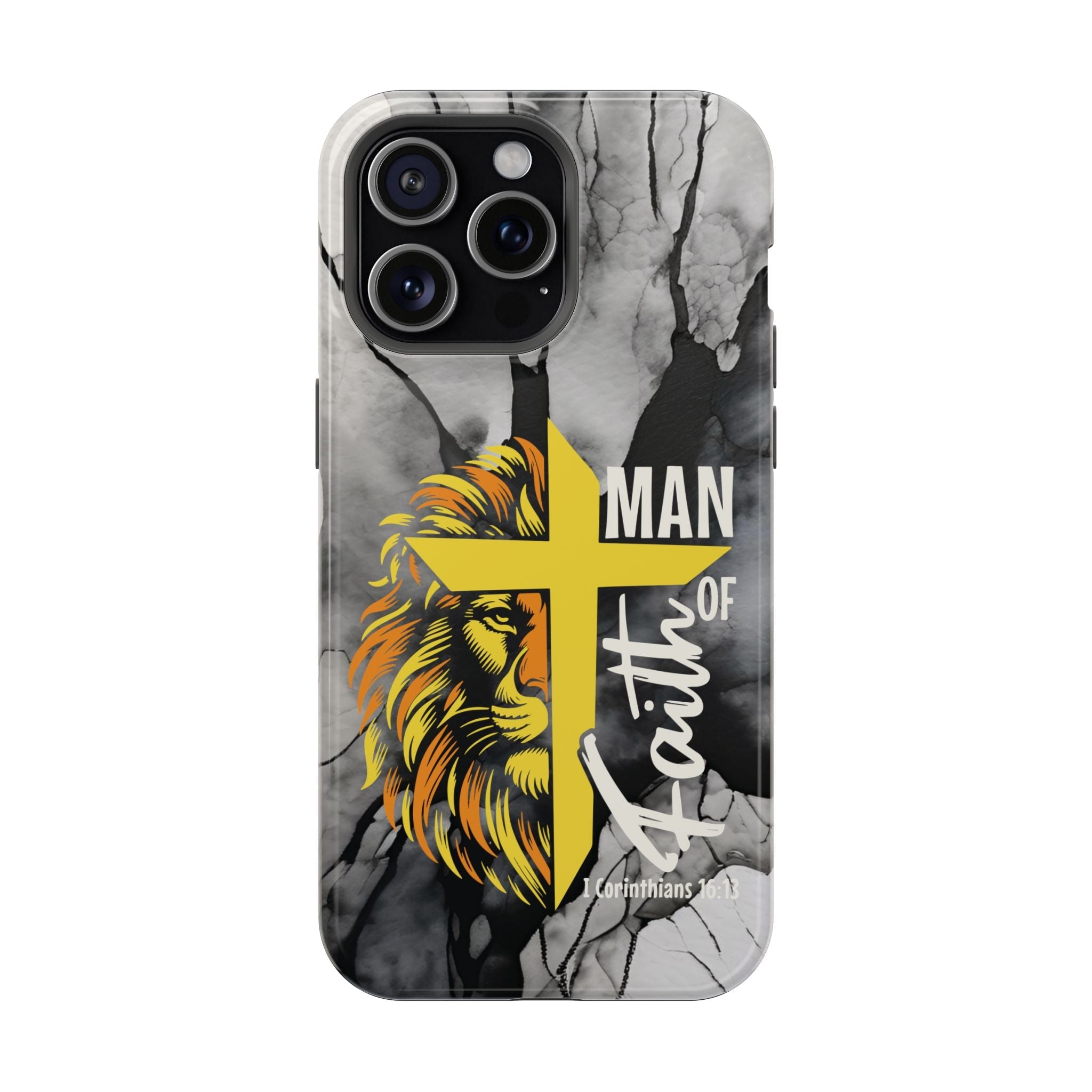 Man of Faith- Magnetic Tough Phone Case - Bible Verse (Gold Lion) - (Fits Samsung & Apple) - Sacred Stylz