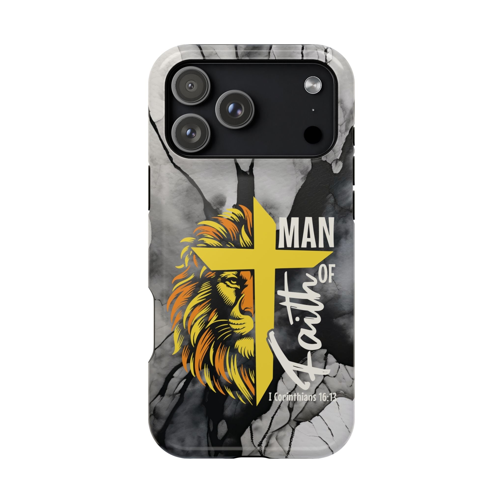 Man of Faith- Magnetic Tough Phone Case - Bible Verse (Gold Lion) - (Fits Samsung & Apple) - Sacred Stylz