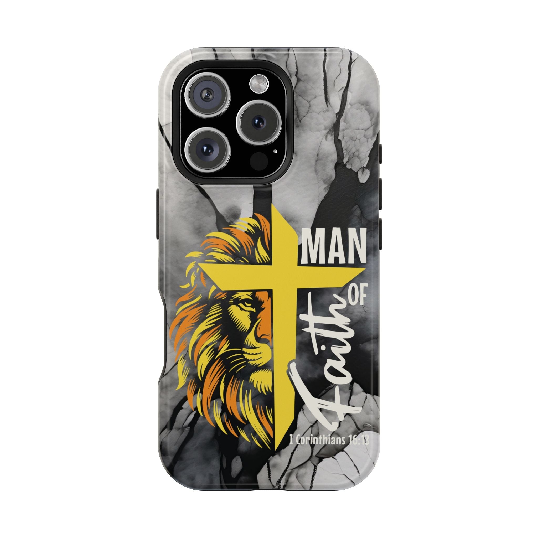 Man of Faith- Magnetic Tough Phone Case - Bible Verse (Gold Lion) - (Fits Samsung & Apple) - Sacred Stylz
