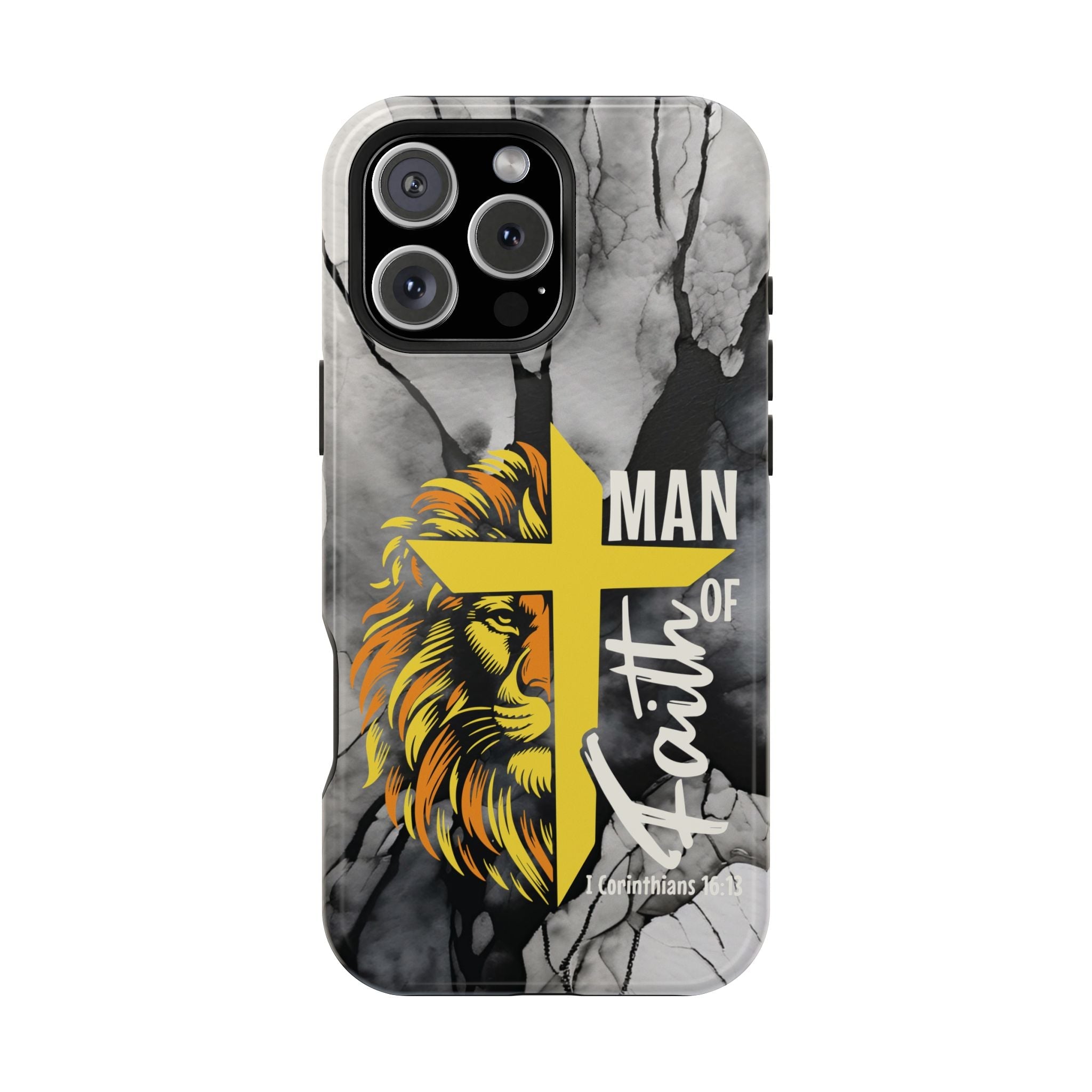 Man of Faith- Magnetic Tough Phone Case - Bible Verse (Gold Lion) - (Fits Samsung & Apple) - Sacred Stylz