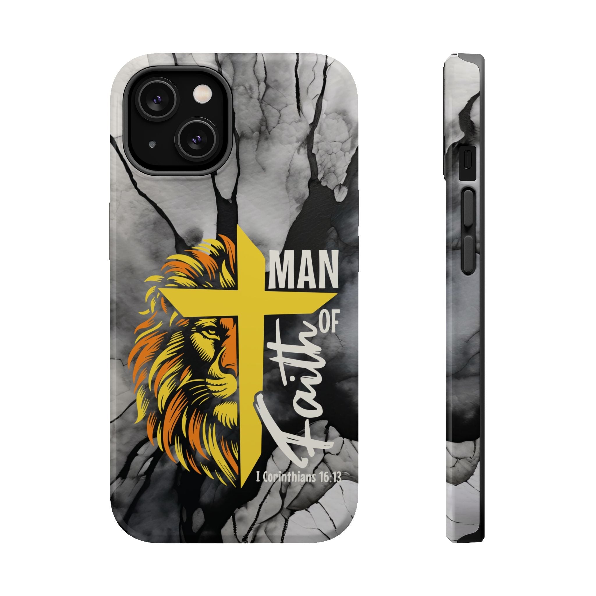Man of Faith- Magnetic Tough Phone Case - Bible Verse (Gold Lion) - (Fits Samsung & Apple) - Sacred Stylz