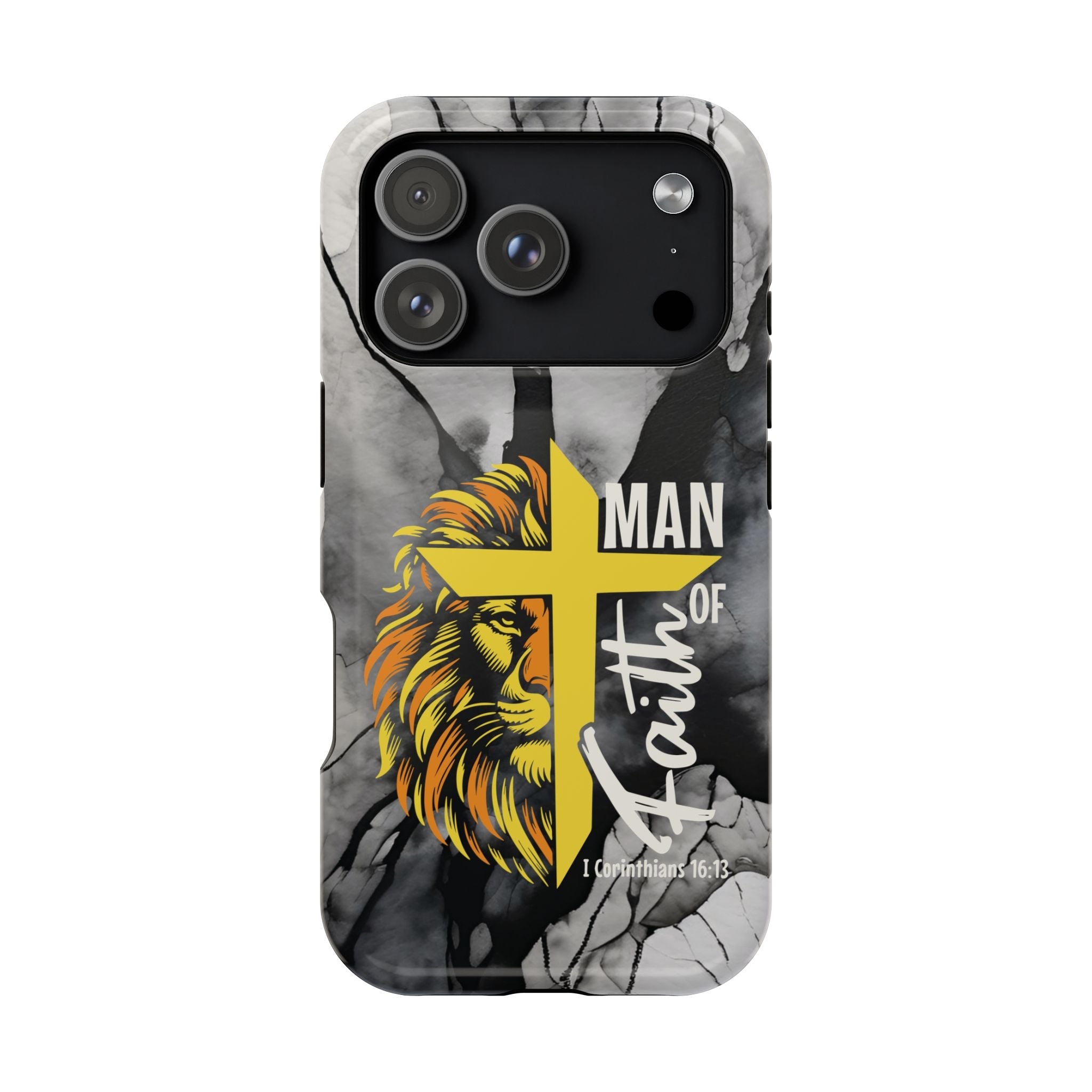 Man of Faith- Magnetic Tough Phone Case - Bible Verse (Gold Lion) - (Fits Samsung & Apple) - Sacred Stylz