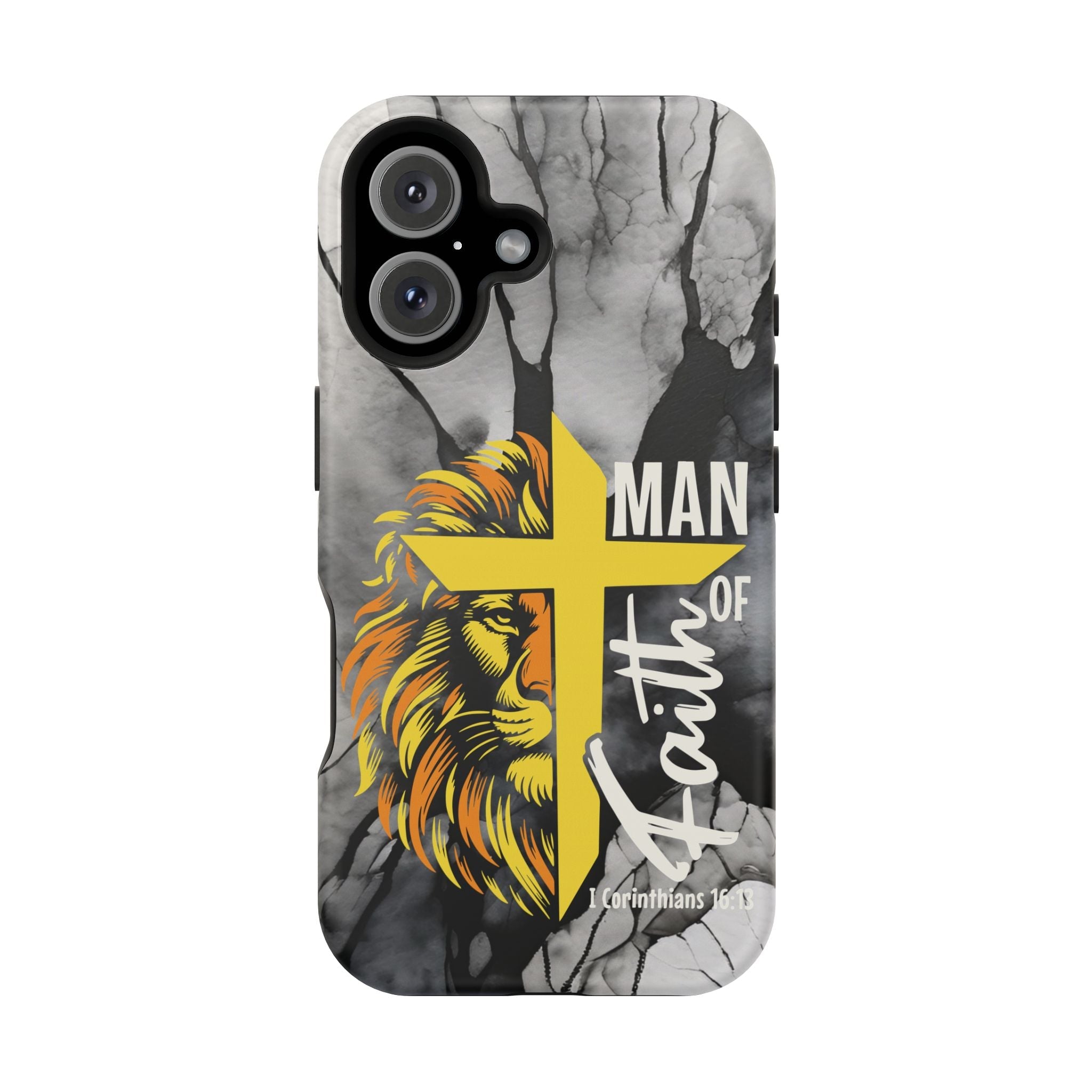Man of Faith- Magnetic Tough Phone Case - Bible Verse (Gold Lion) - (Fits Samsung & Apple) - Sacred Stylz