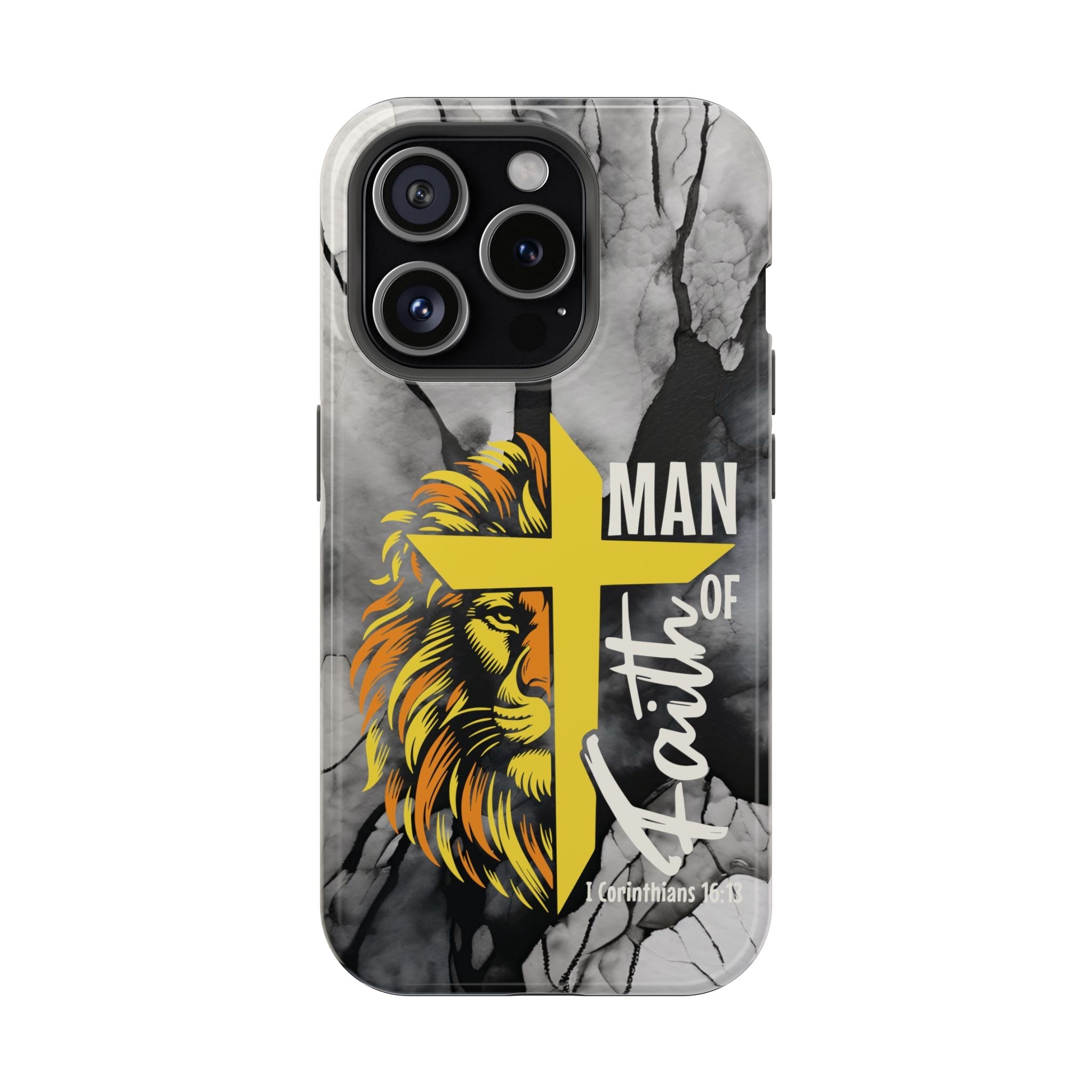 Man of Faith- Magnetic Tough Phone Case - Bible Verse (Gold Lion) - (Fits Samsung & Apple) - Sacred Stylz
