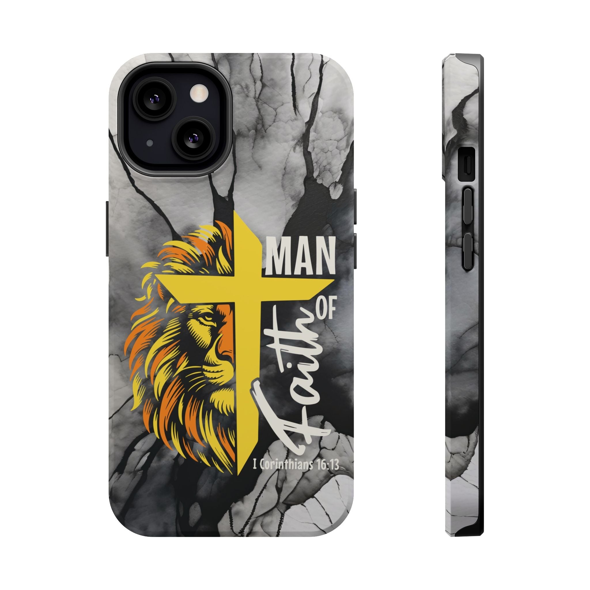 Man of Faith- Magnetic Tough Phone Case - Bible Verse (Gold Lion) - (Fits Samsung & Apple) - Sacred Stylz