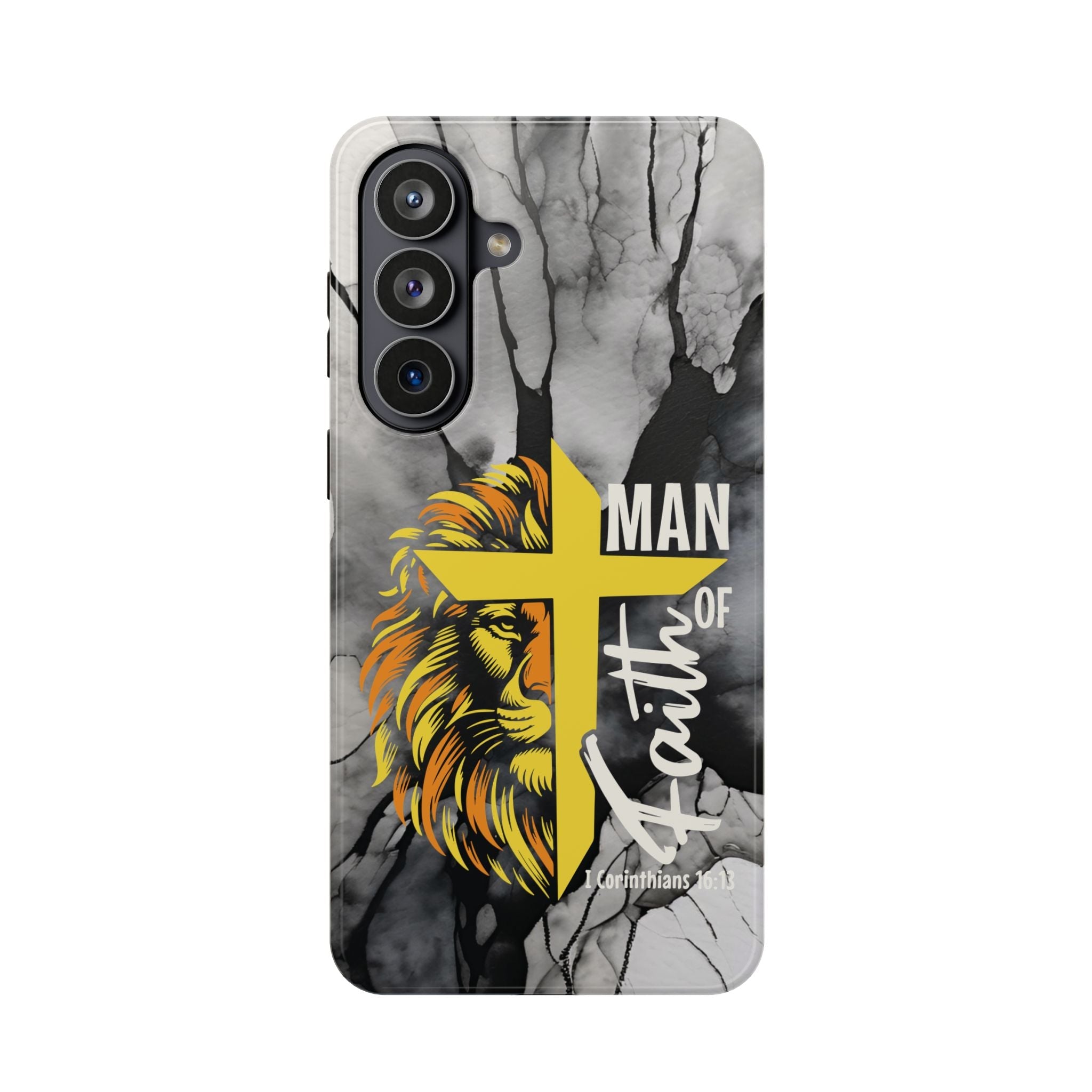Man of Faith- Magnetic Tough Phone Case - Bible Verse (Gold Lion) - (Fits Samsung & Apple) - Sacred Stylz