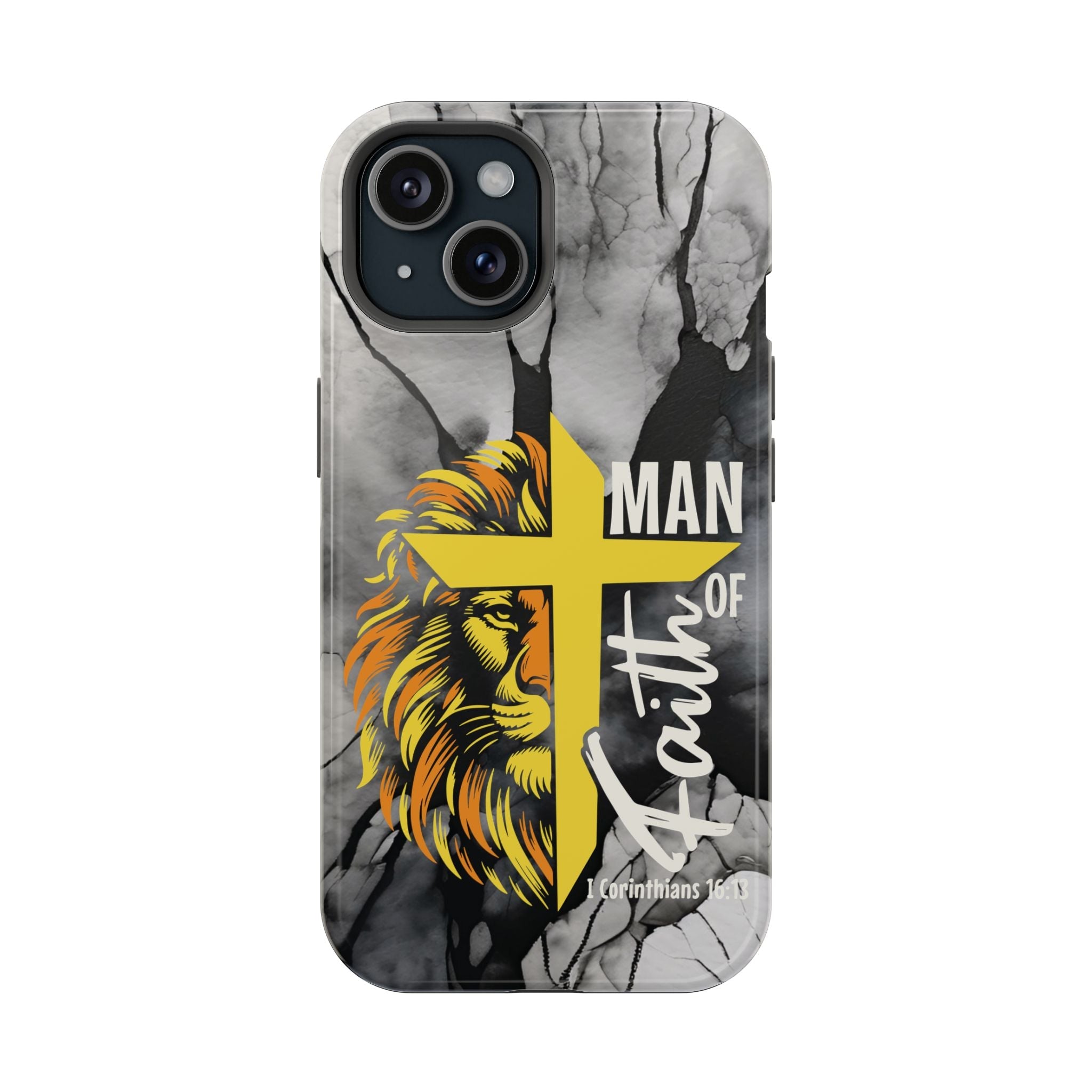 Man of Faith- Magnetic Tough Phone Case - Bible Verse (Gold Lion) - (Fits Samsung & Apple) - Sacred Stylz