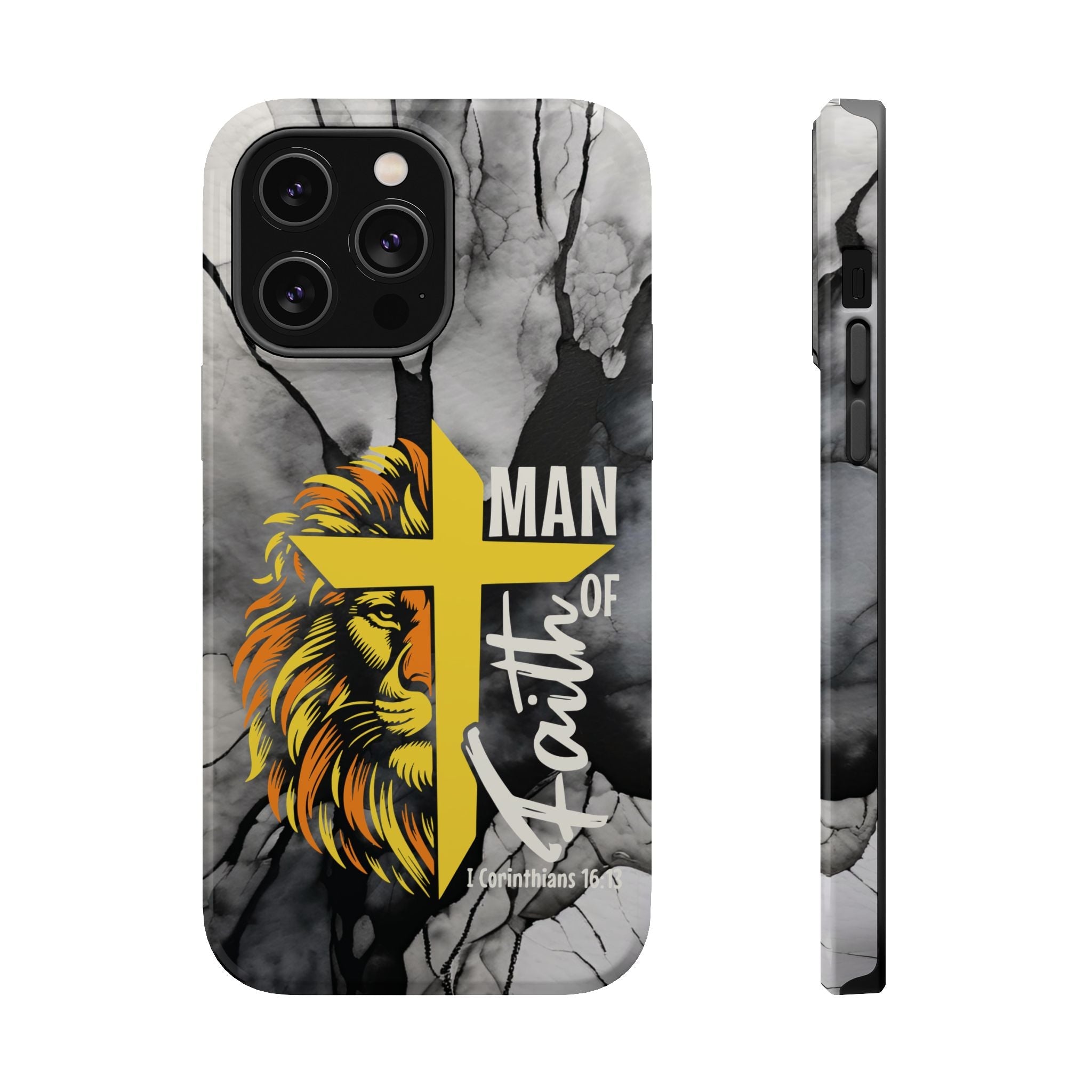 Man of Faith- Magnetic Tough Phone Case - Bible Verse (Gold Lion) - (Fits Samsung & Apple) - Sacred Stylz