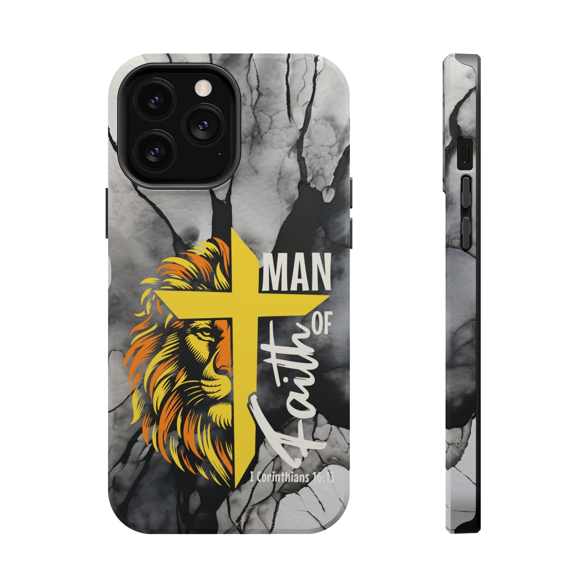 Man of Faith- Magnetic Tough Phone Case - Bible Verse (Gold Lion) - (Fits Samsung & Apple) - Sacred Stylz