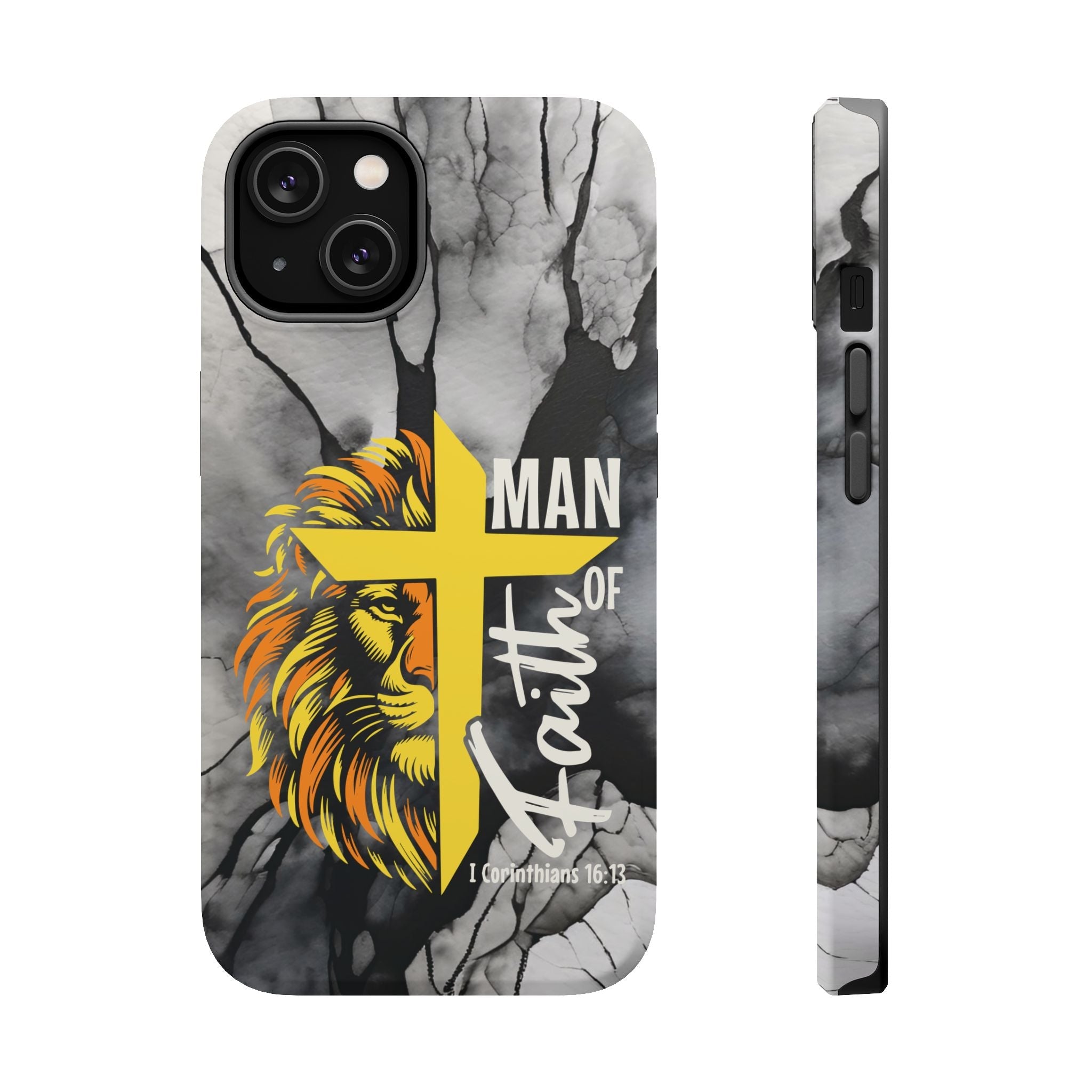 Man of Faith- Magnetic Tough Phone Case - Bible Verse (Gold Lion) - (Fits Samsung & Apple) - Sacred Stylz