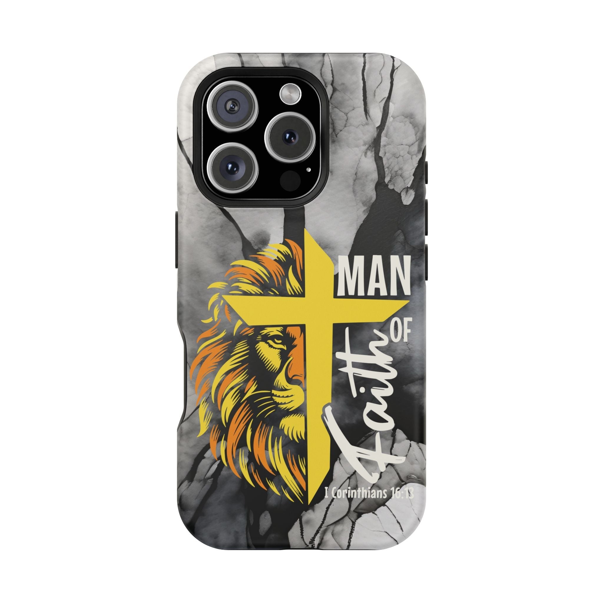 Man of Faith- Magnetic Tough Phone Case - Bible Verse (Gold Lion) - (Fits Samsung & Apple) - Sacred Stylz