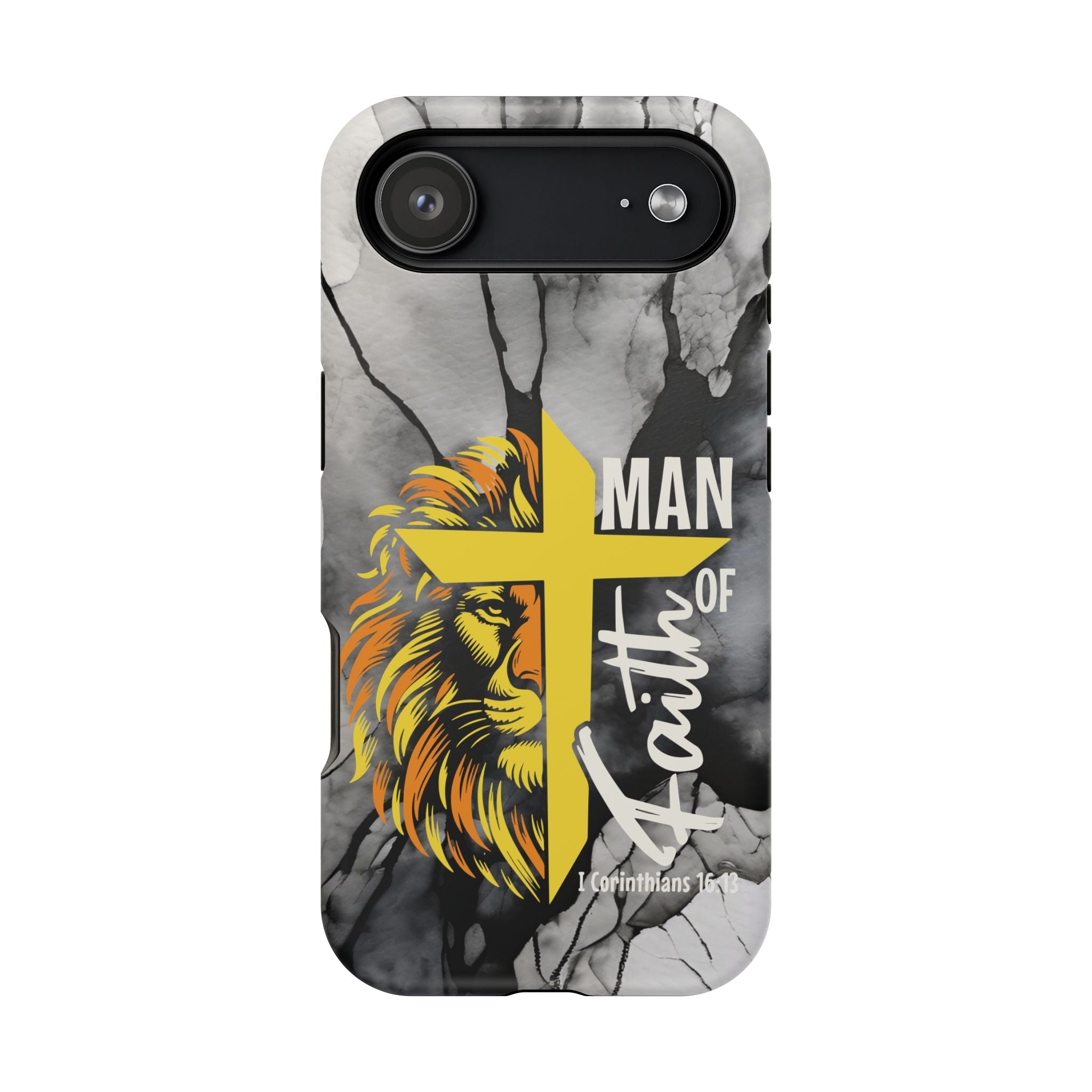 Man of Faith- Magnetic Tough Phone Case - Bible Verse (Gold Lion) - (Fits Samsung & Apple) - Sacred Stylz
