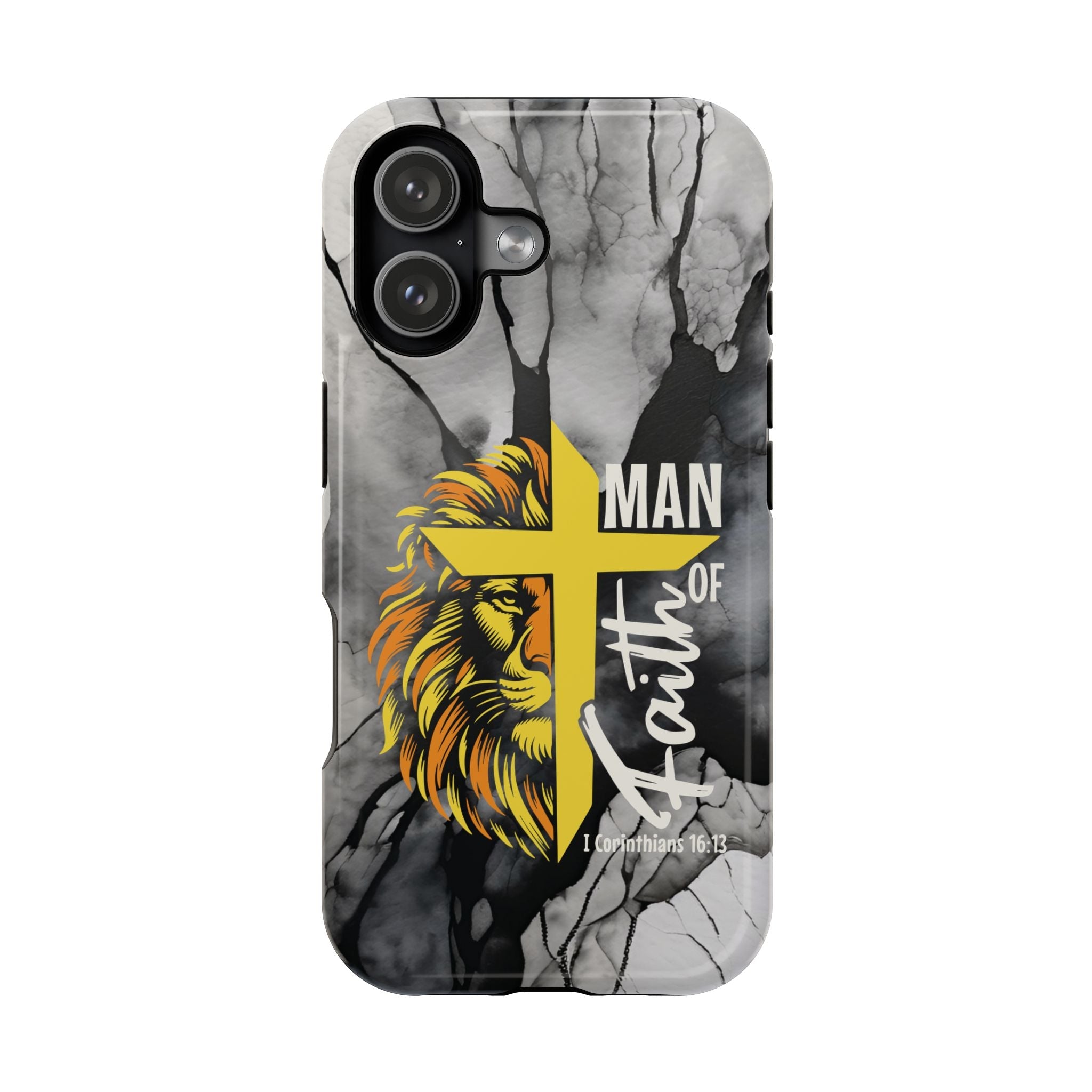 Man of Faith- Magnetic Tough Phone Case - Bible Verse (Gold Lion) - (Fits Samsung & Apple) - Sacred Stylz
