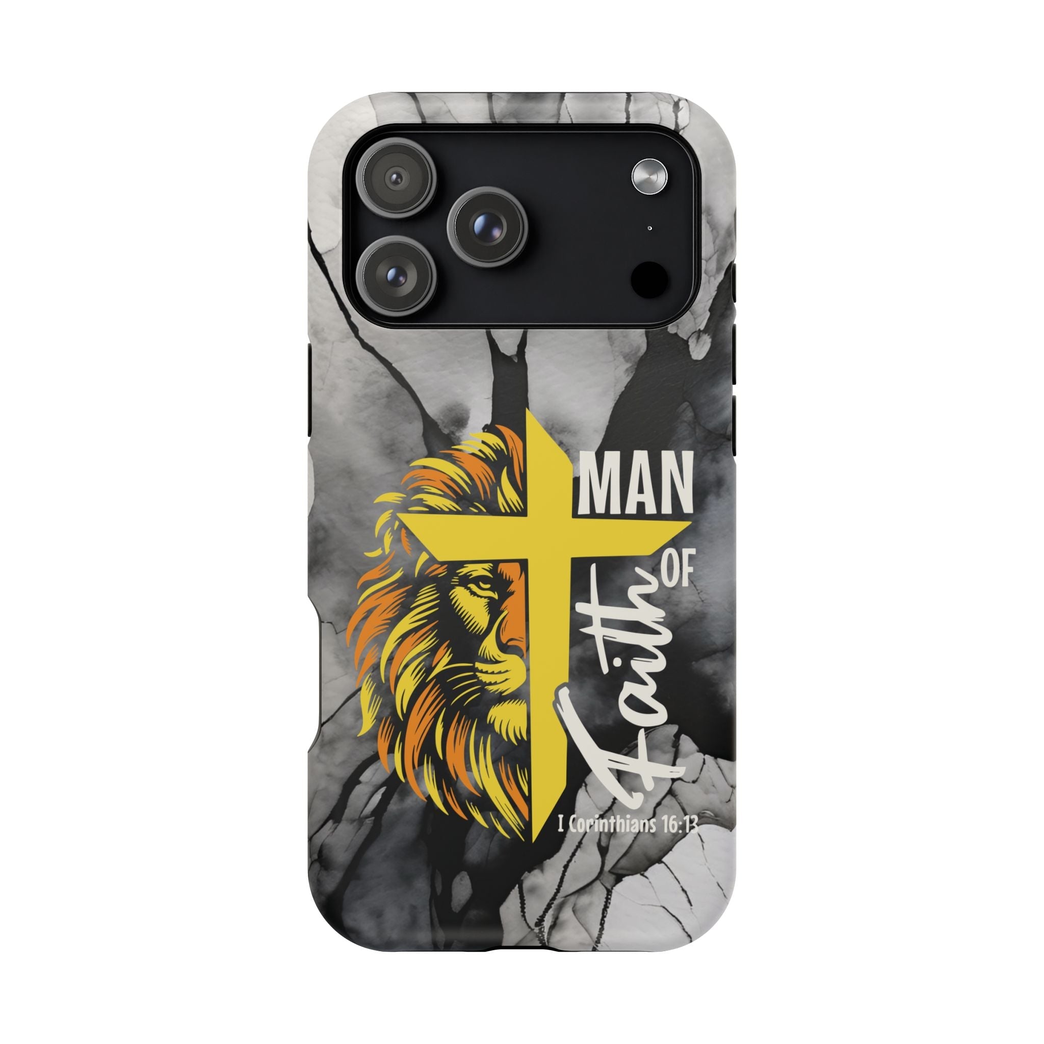 Man of Faith- Magnetic Tough Phone Case - Bible Verse (Gold Lion) - (Fits Samsung & Apple) - Sacred Stylz