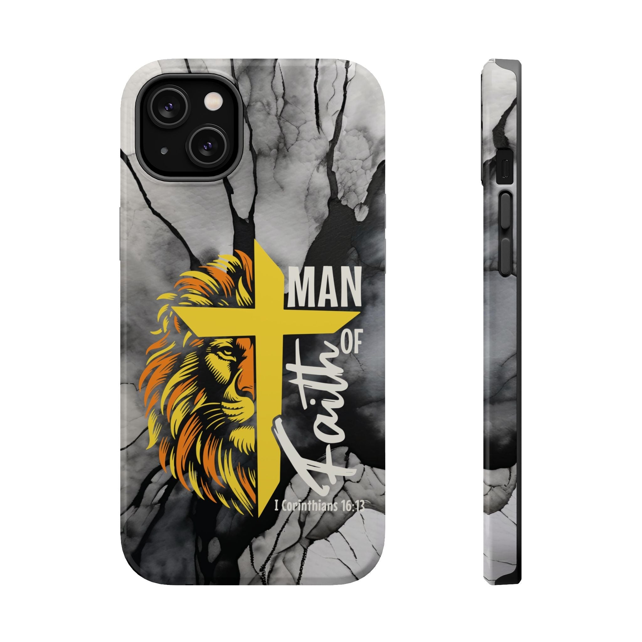 Man of Faith- Magnetic Tough Phone Case - Bible Verse (Gold Lion) - (Fits Samsung & Apple) - Sacred Stylz