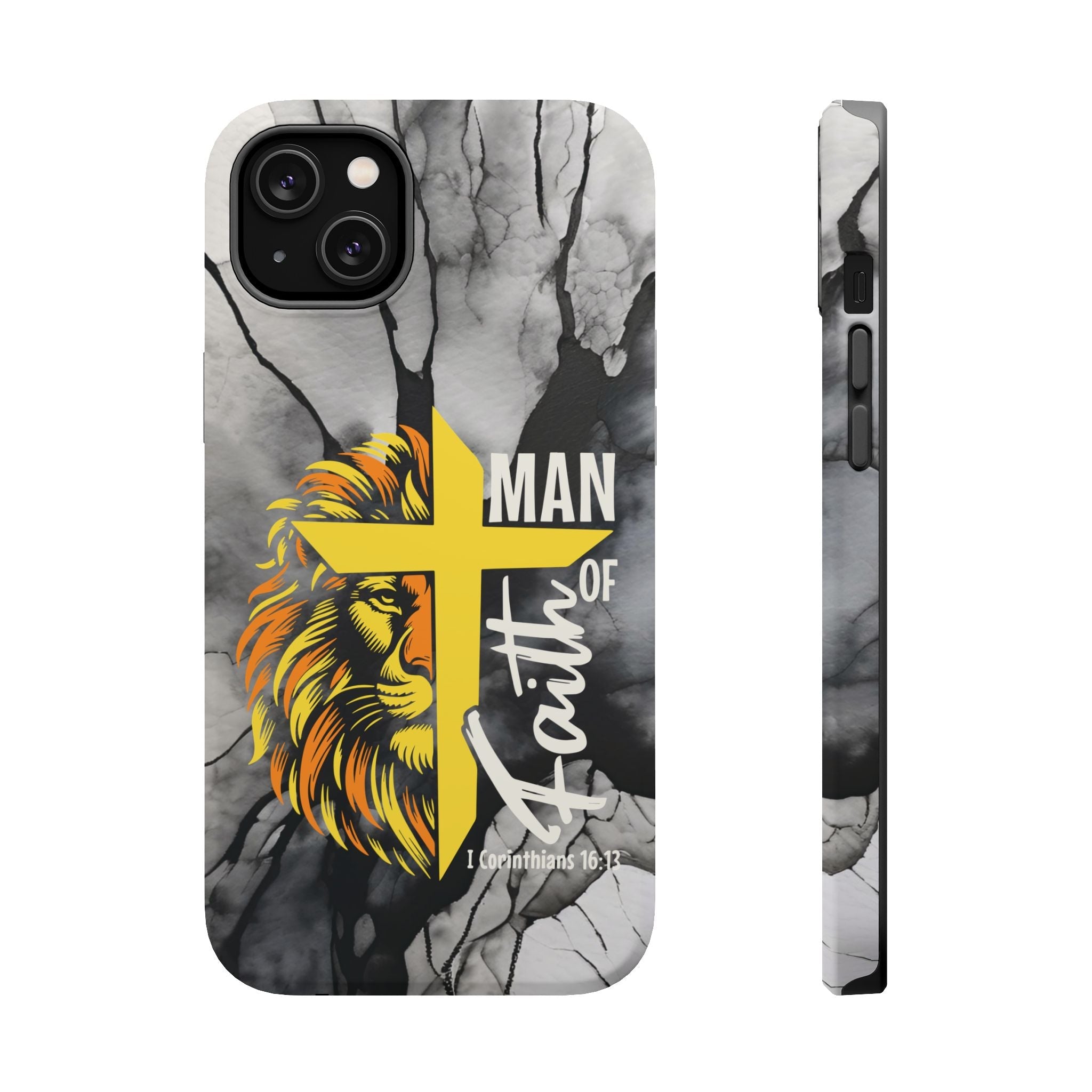 Man of Faith- Magnetic Tough Phone Case - Bible Verse (Gold Lion) - (Fits Samsung & Apple) - Sacred Stylz