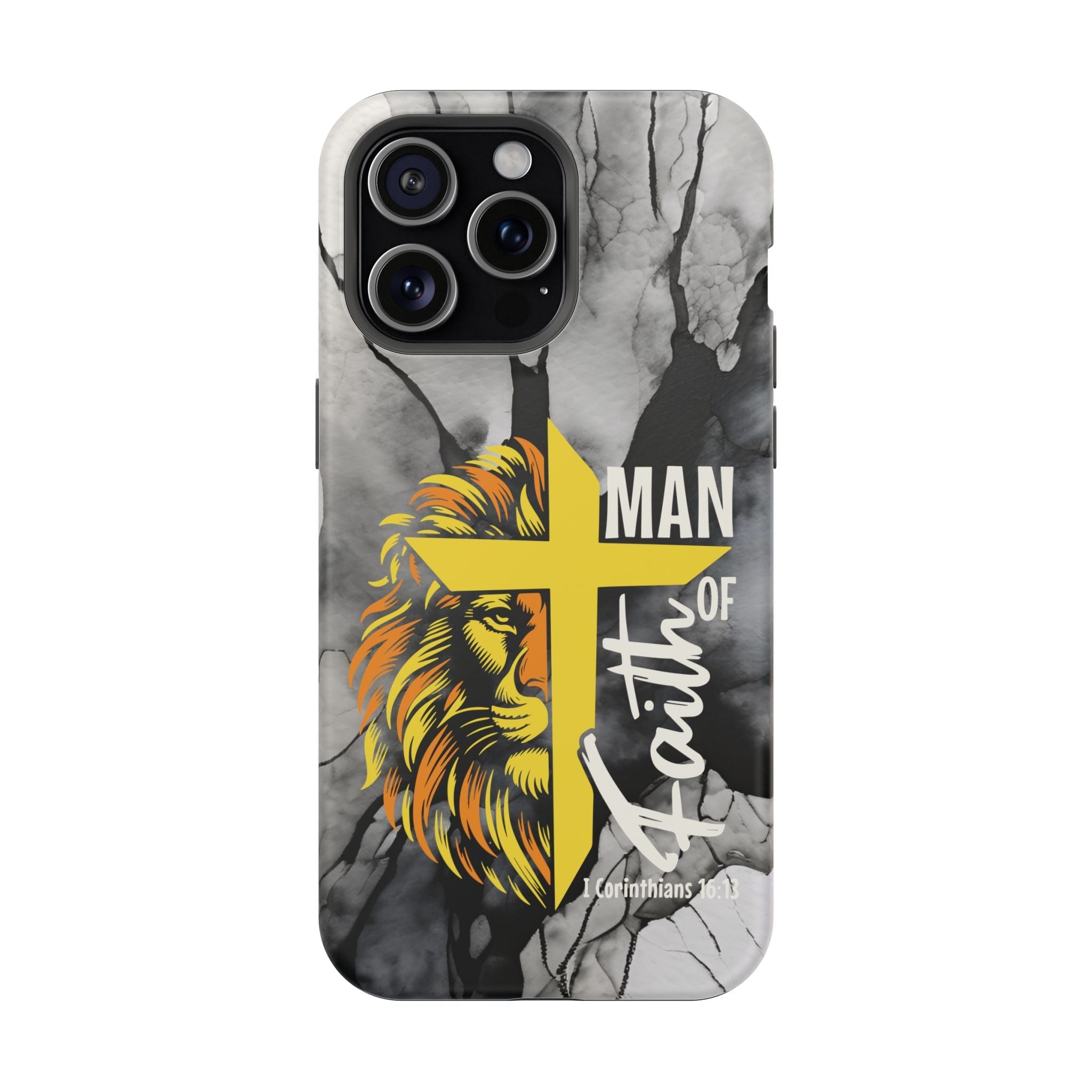 Man of Faith- Magnetic Tough Phone Case - Bible Verse (Gold Lion) - (Fits Samsung & Apple) - Sacred Stylz
