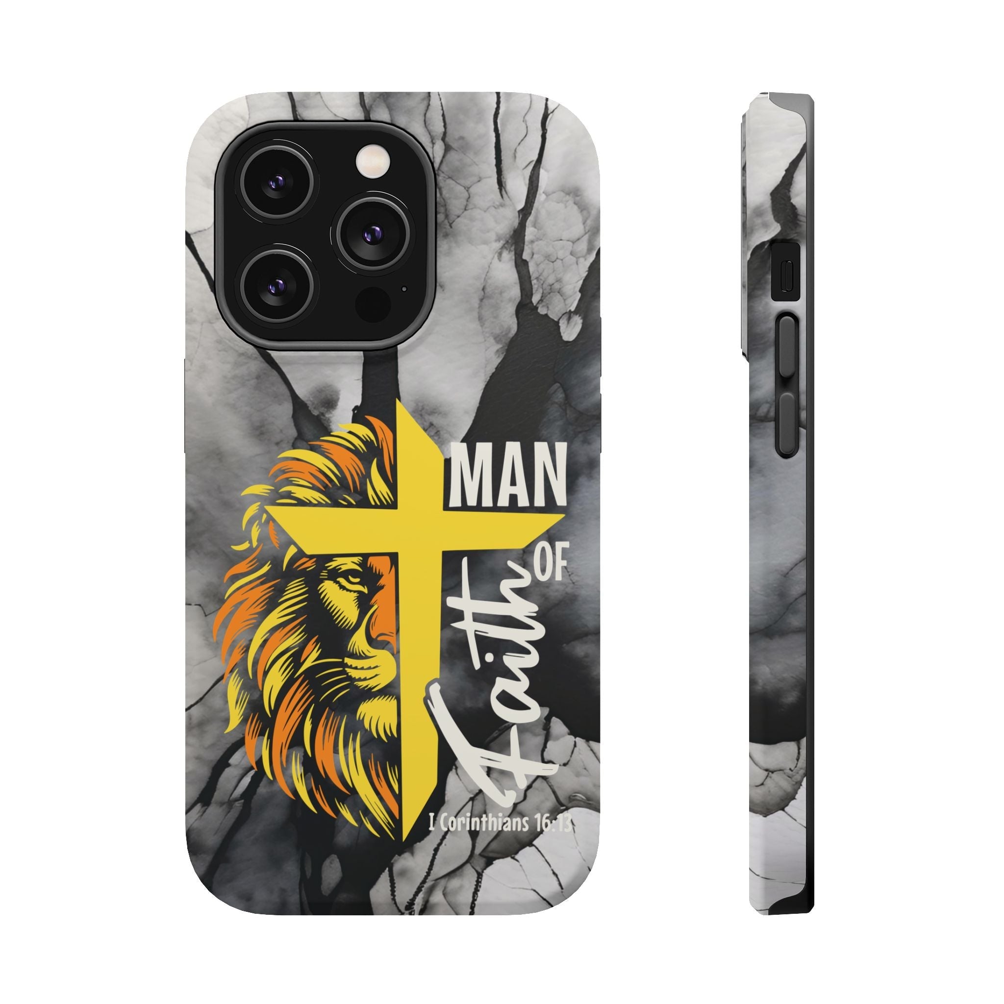 Man of Faith- Magnetic Tough Phone Case - Bible Verse (Gold Lion) - (Fits Samsung & Apple) - Sacred Stylz