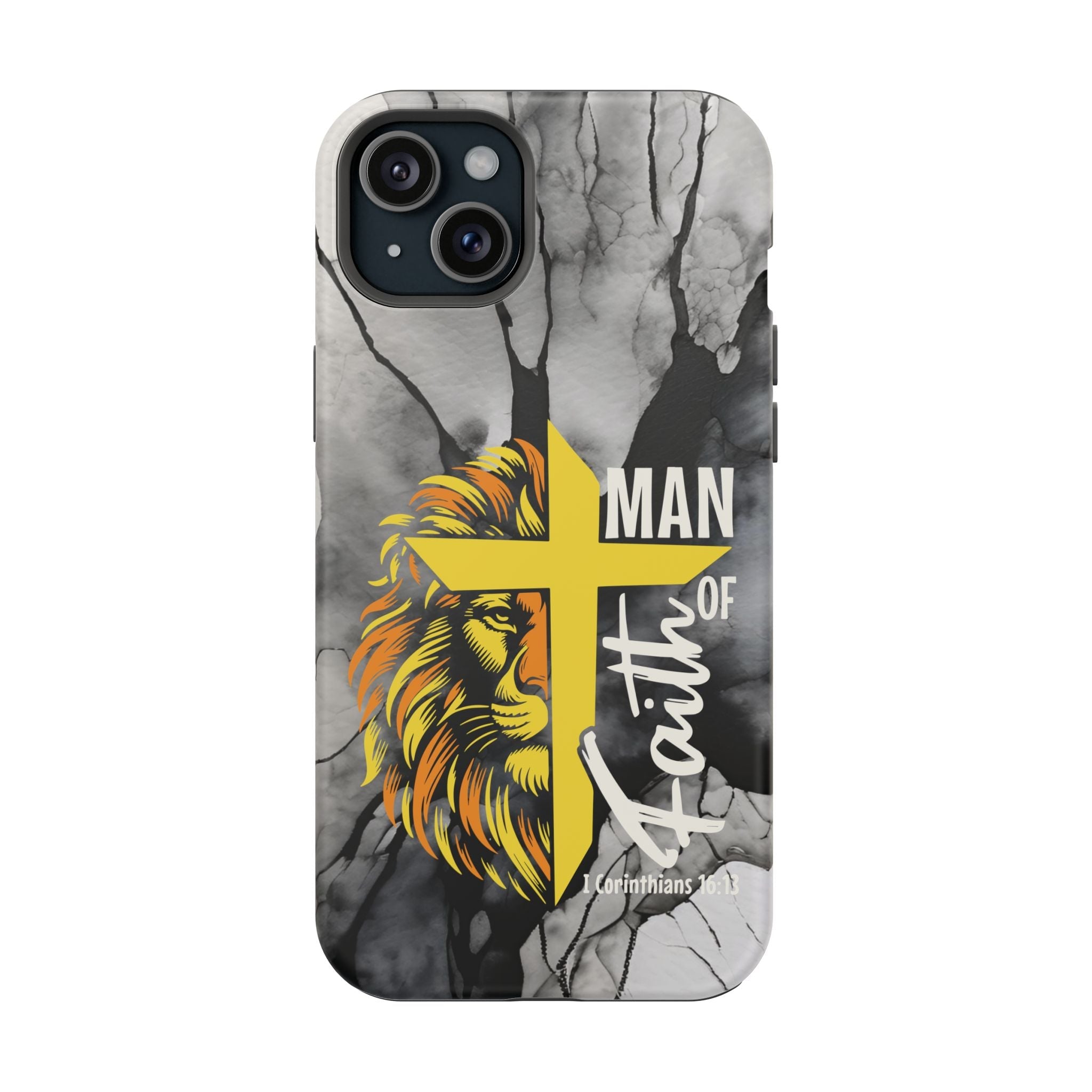 Man of Faith- Magnetic Tough Phone Case - Bible Verse (Gold Lion) - (Fits Samsung & Apple) - Sacred Stylz