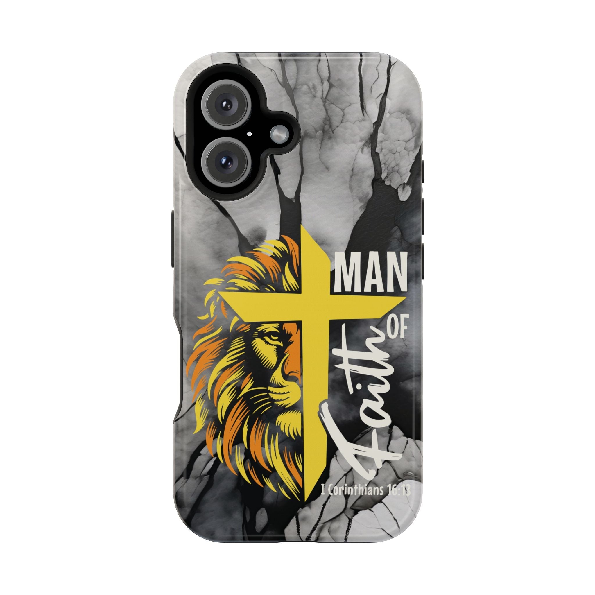 Man of Faith- Magnetic Tough Phone Case - Bible Verse (Gold Lion) - (Fits Samsung & Apple) - Sacred Stylz