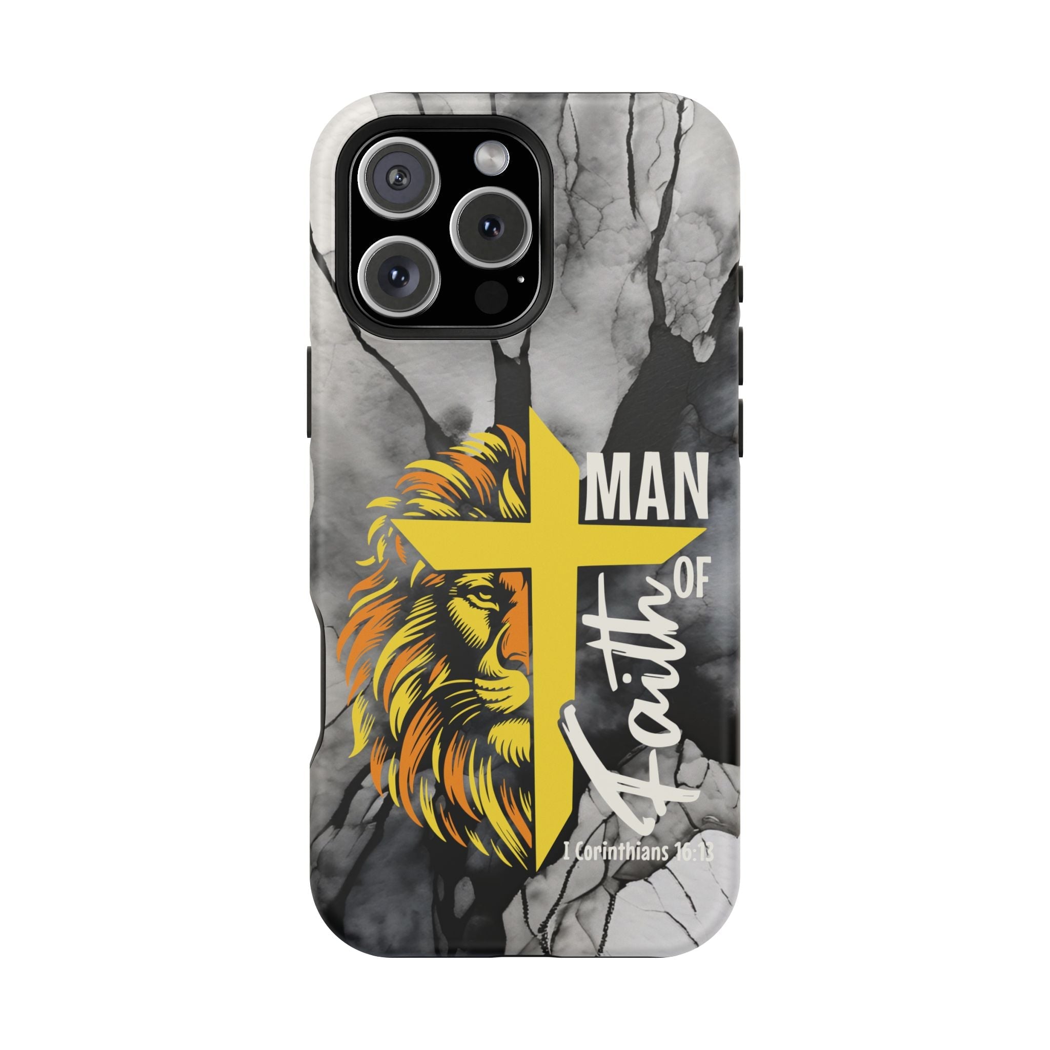 Man of Faith- Magnetic Tough Phone Case - Bible Verse (Gold Lion) - (Fits Samsung & Apple) - Sacred Stylz