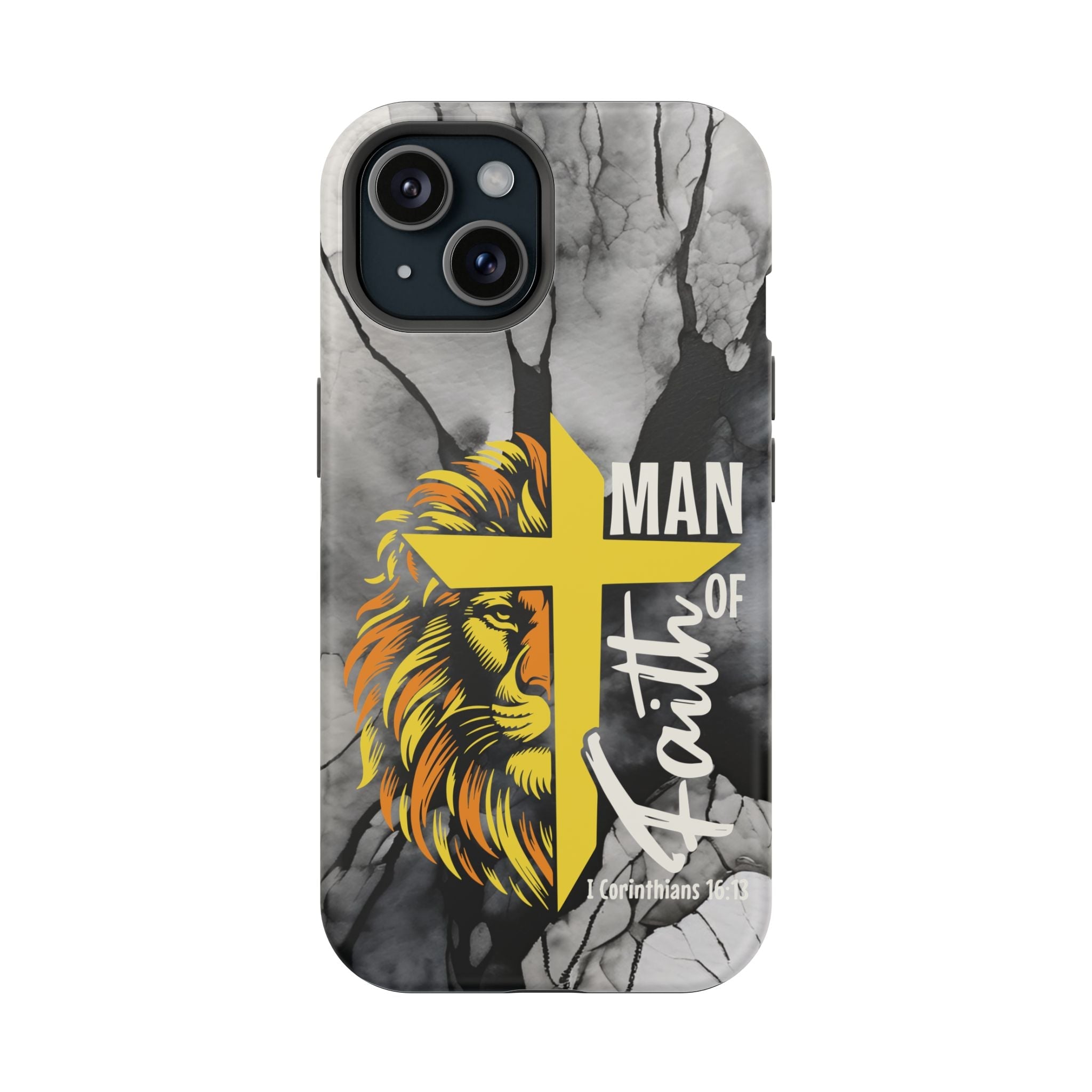 Man of Faith- Magnetic Tough Phone Case - Bible Verse (Gold Lion) - (Fits Samsung & Apple) - Sacred Stylz