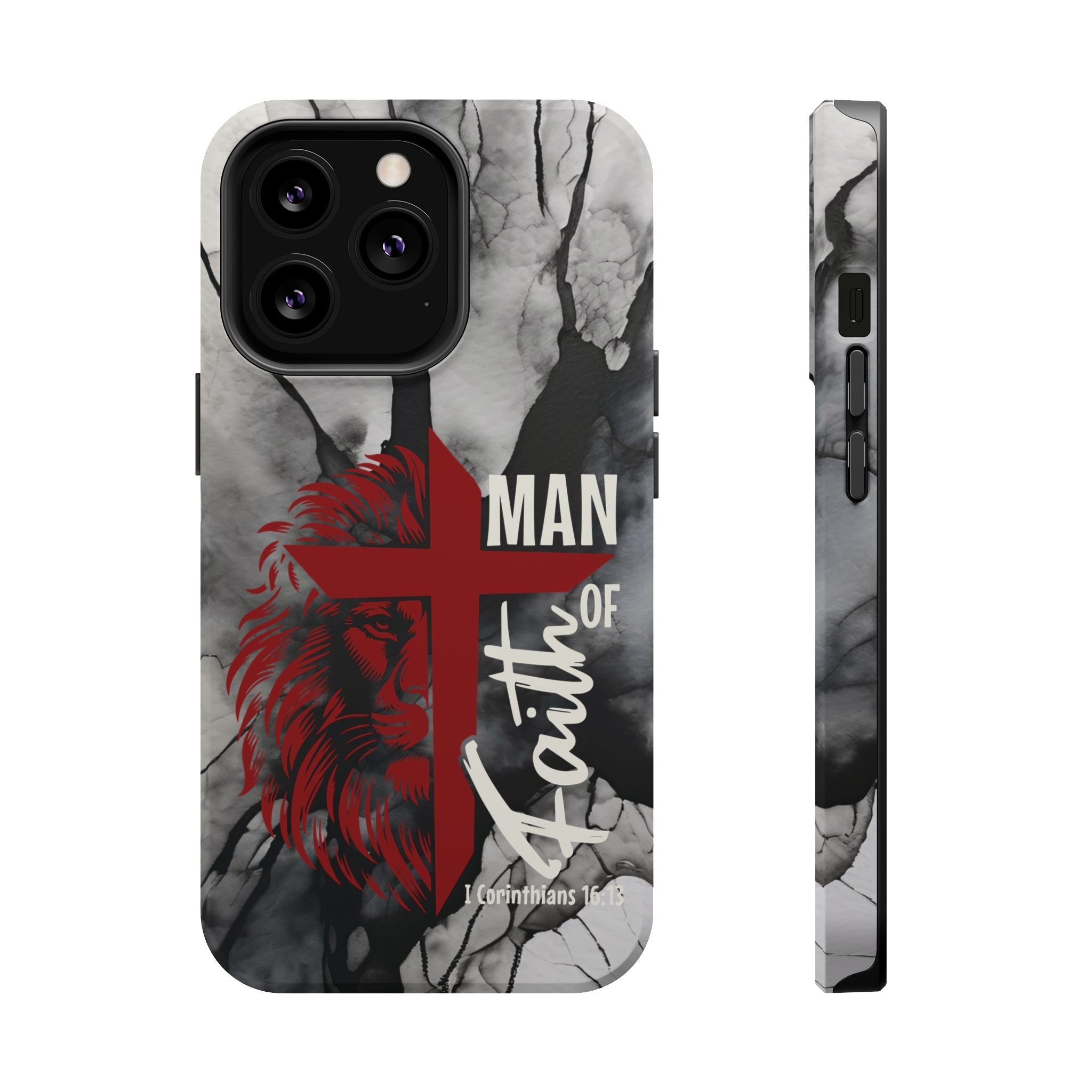 Man of Faith- Magnetic Tough Phone Case - Bible Verse (Red Lion) - (Fits Samsung & Apple) - Sacred Stylz