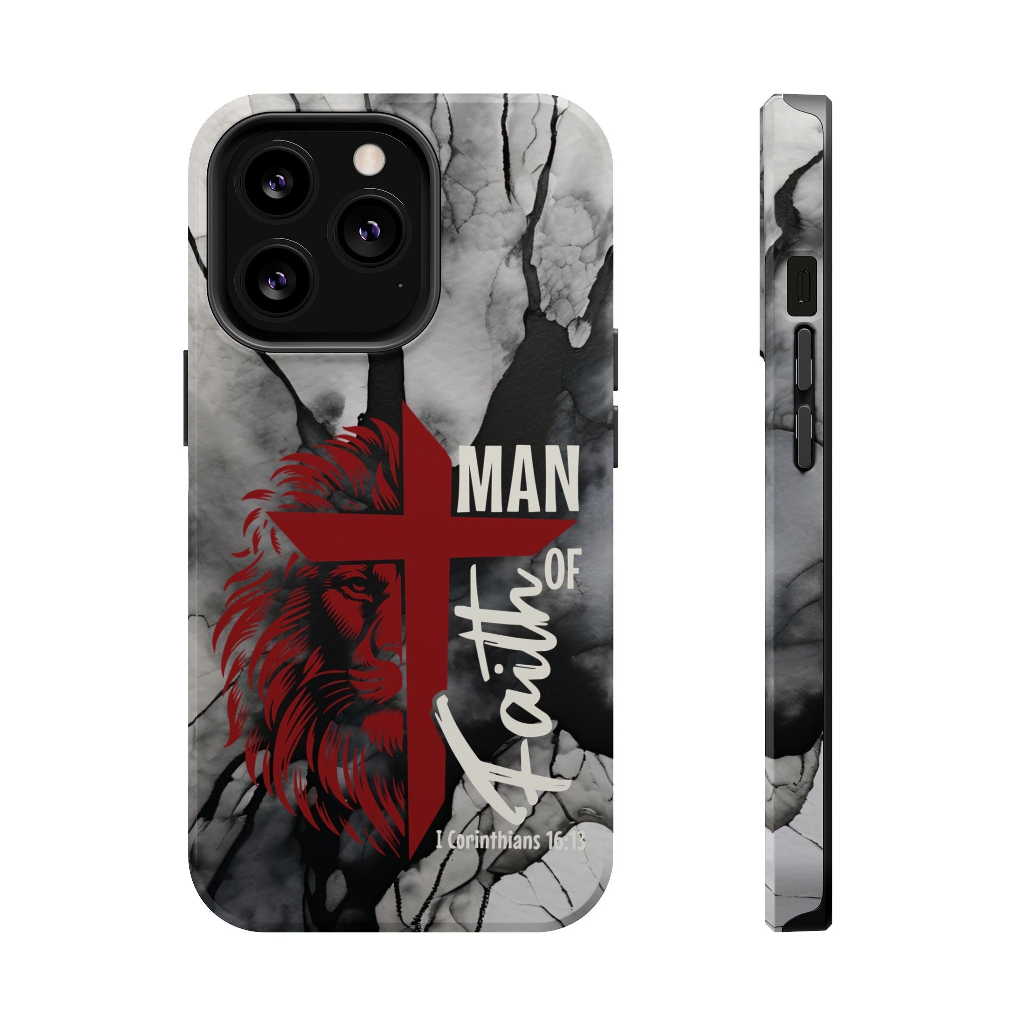 Man of Faith- Magnetic Tough Phone Case - Bible Verse (Red Lion) - (Fits Samsung & Apple) - Sacred Stylz