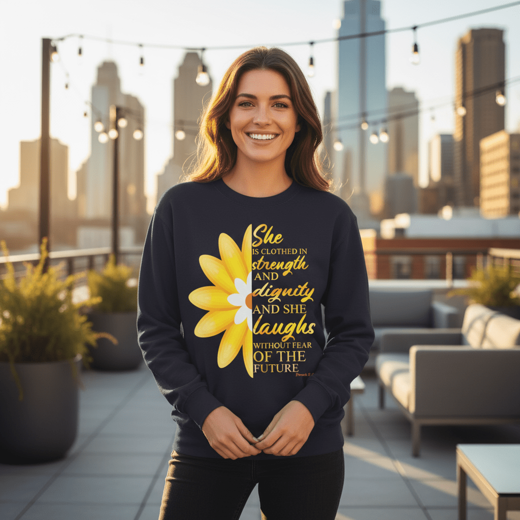 She is Clothed in Strength - Champion Sweatshirt - 3 Colors - Sacred Stylz