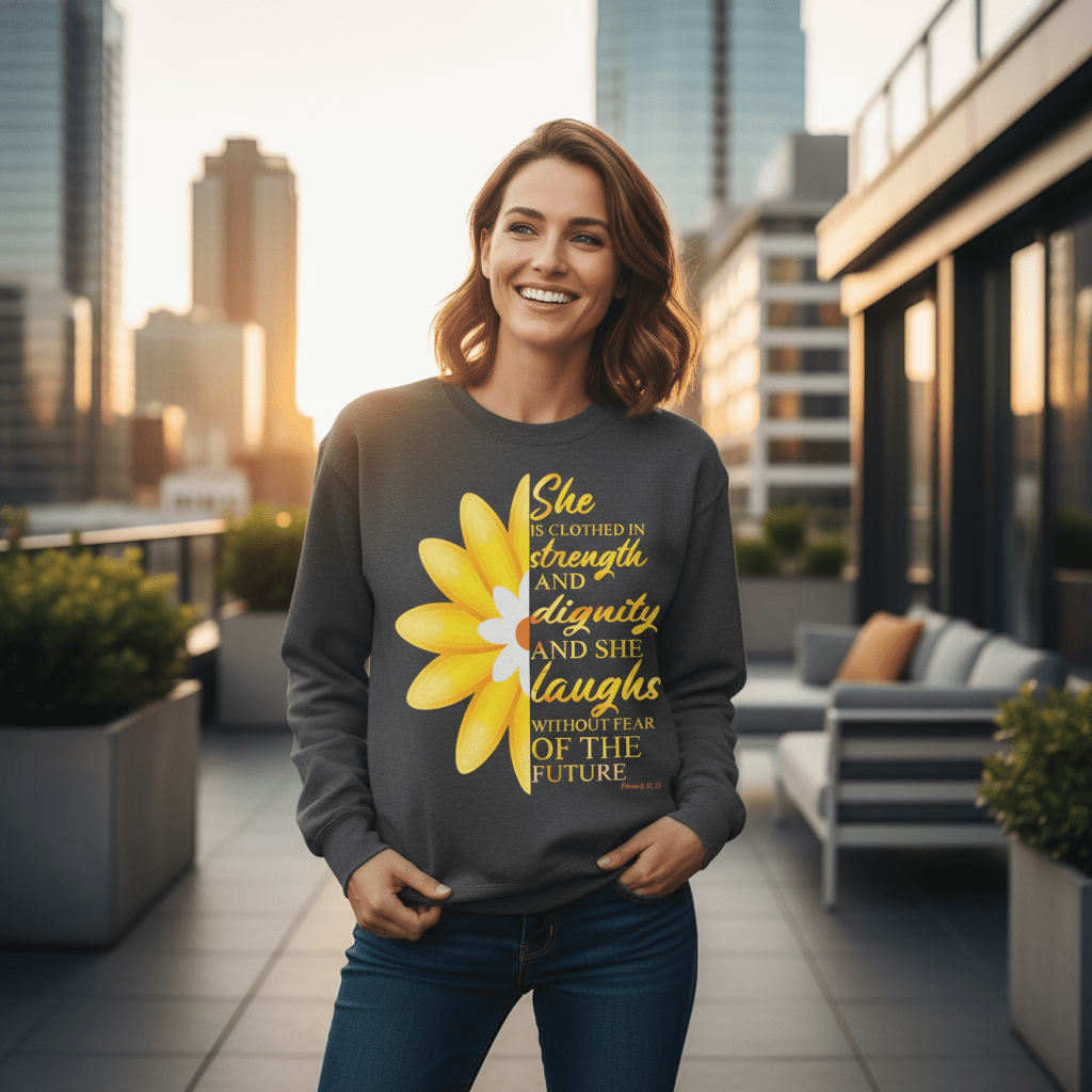 She is Clothed in Strength - Champion Sweatshirt - 3 Colors - Sacred Stylz