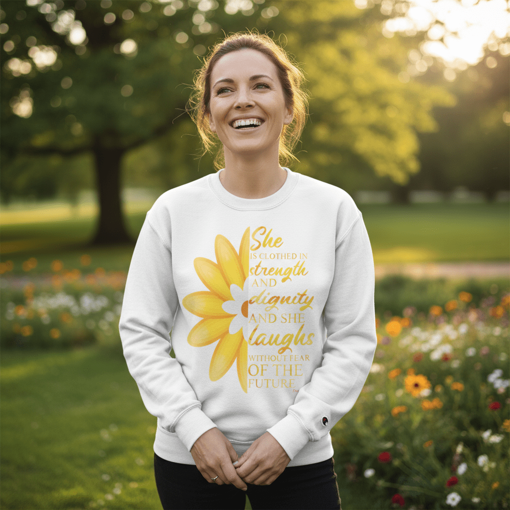 She is Clothed in Strength - Champion Sweatshirt - 3 Colors - Sacred Stylz