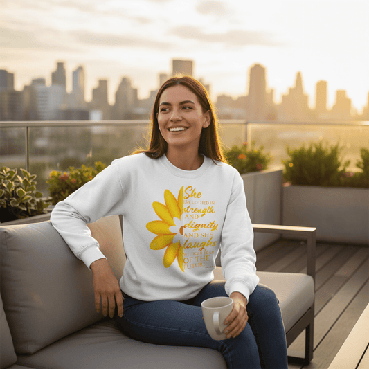 She is Clothed in Strength - Champion Sweatshirt - 3 Colors - Sacred Stylz