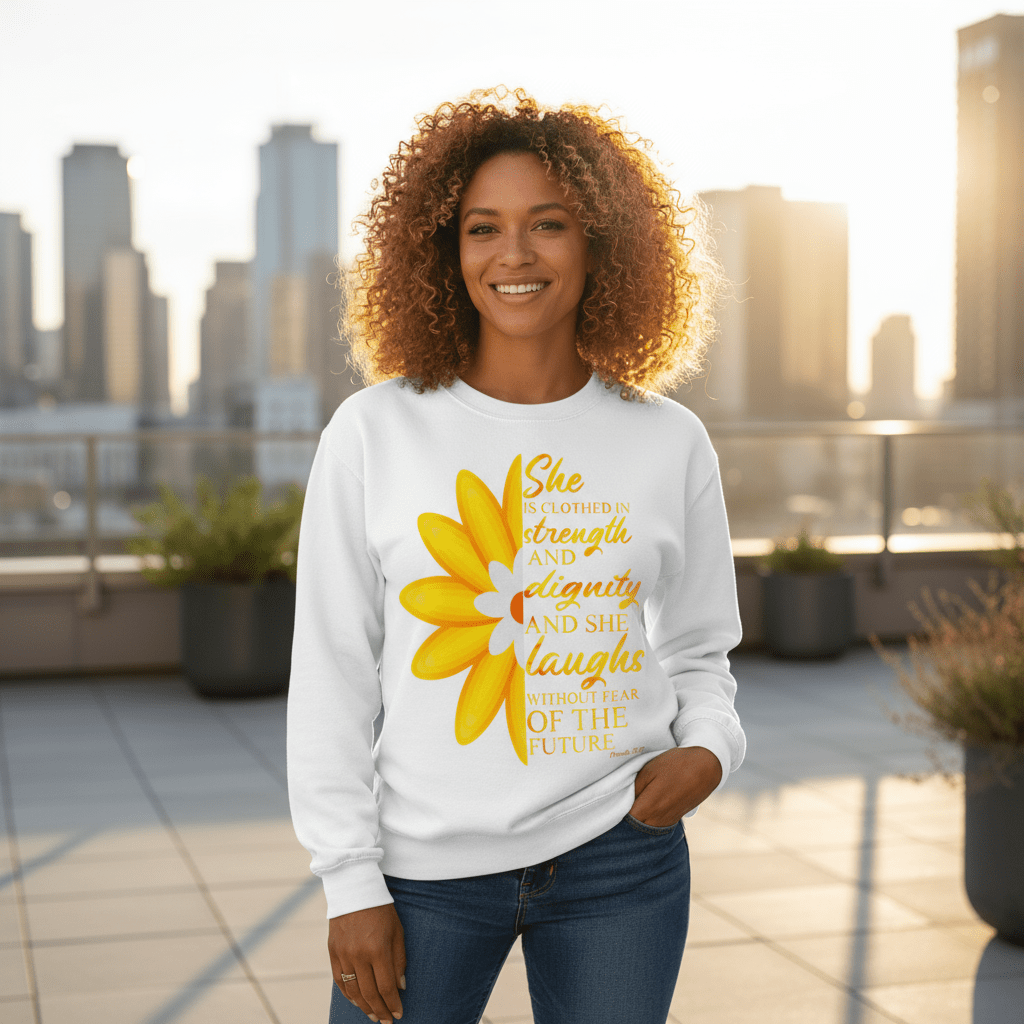 She is Clothed in Strength - Champion Sweatshirt - 3 Colors - Sacred Stylz