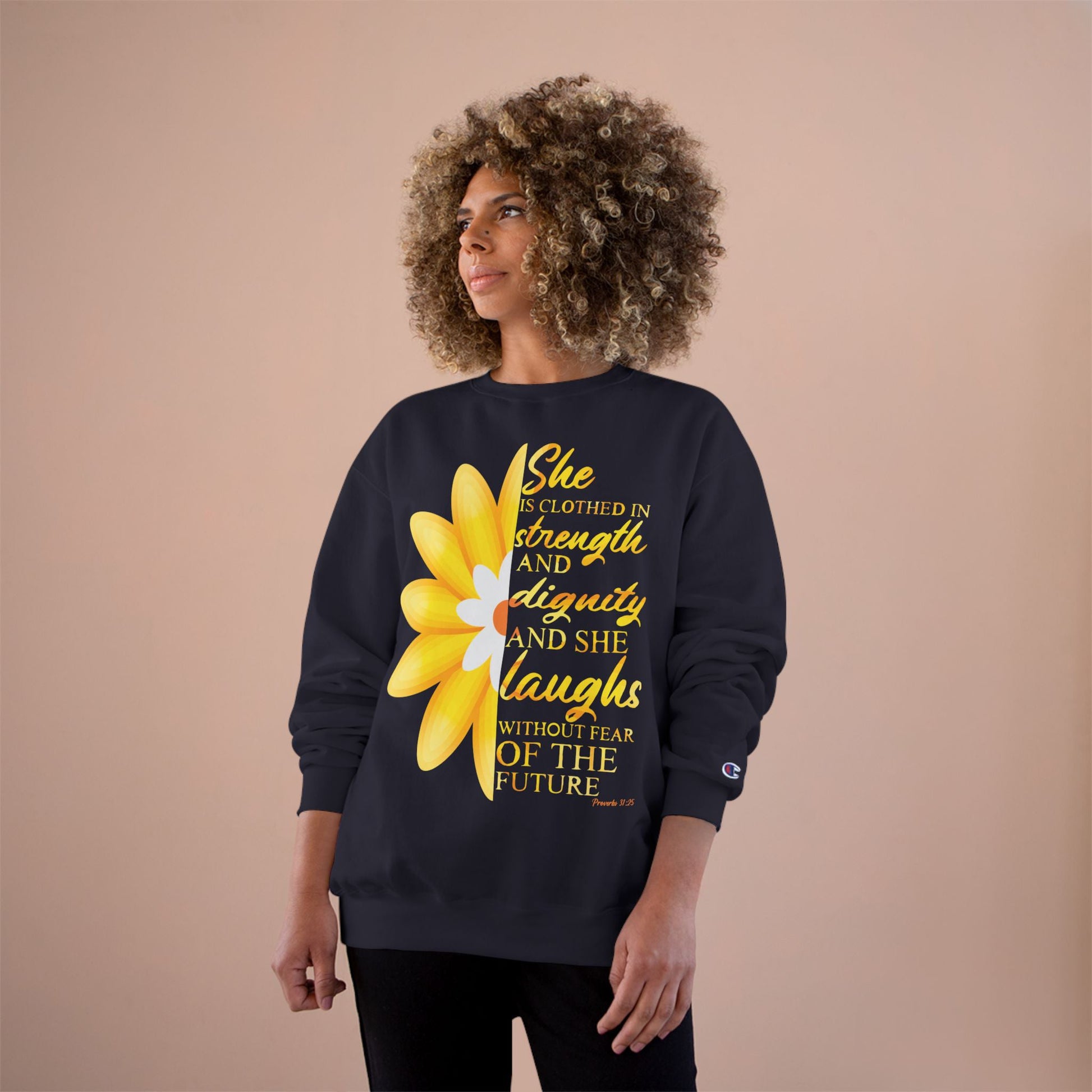 She is Clothed in Strength - Champion Sweatshirt - Sacred Stylz