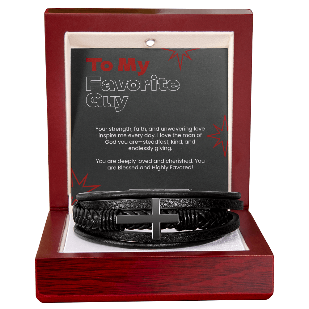 To My Favorite Guy - Men's Cross Leather Bracelet - Sacred Stylz