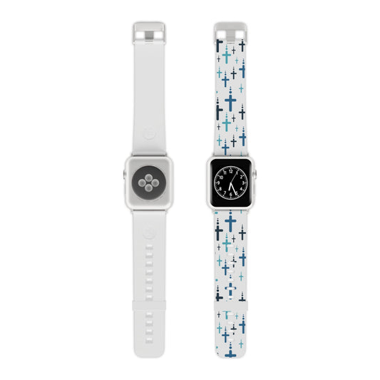 Watch Band for Apple Watch - Blue Crosses - White Thermo Blend - Sacred Stylz