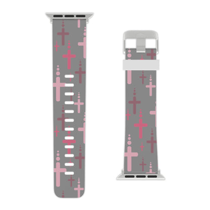 Watch Band for Apple Watch - Pink Crosses - Gray Thermo Blend - Sacred Stylz