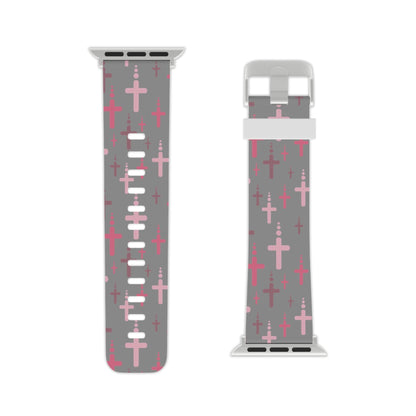 Watch Band for Apple Watch - Pink Crosses - Gray Thermo Blend - Sacred Stylz