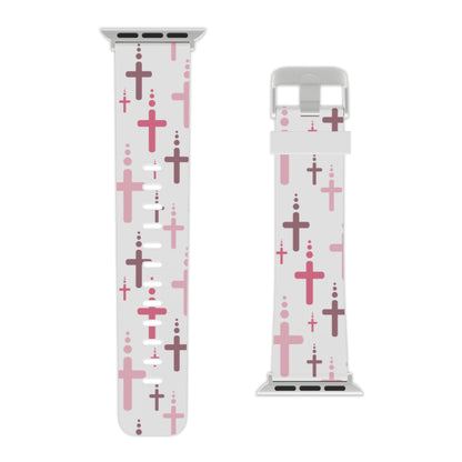 Watch Band for Apple Watch - Pink Crosses - White Thermo Blend - Sacred Stylz