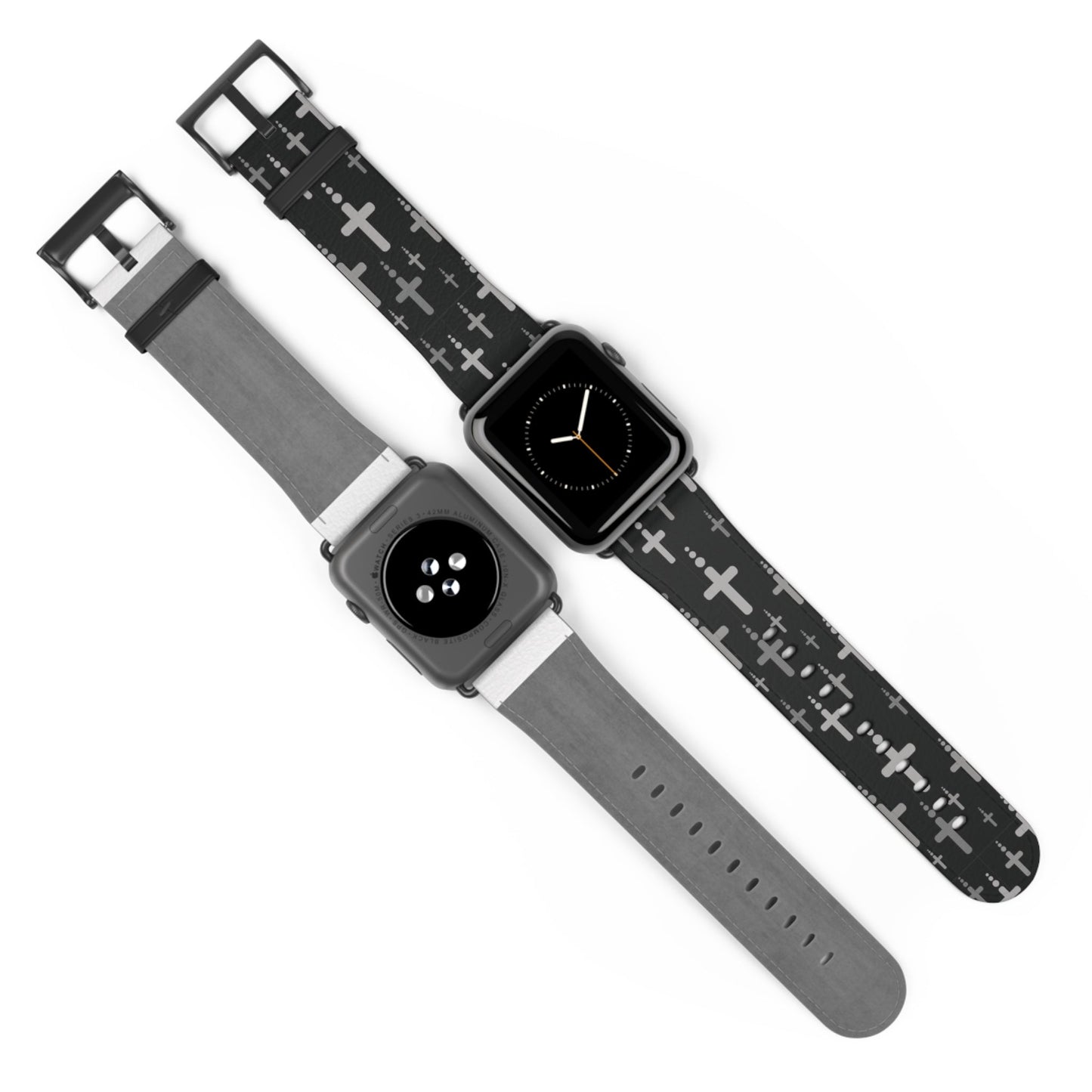 Watch Band for Apple Watch- Silver Crosses/Black Faux Leather - Sacred Stylz