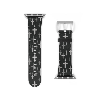 Watch Band for Apple Watch- Silver Crosses/Black Faux Leather - Sacred Stylz