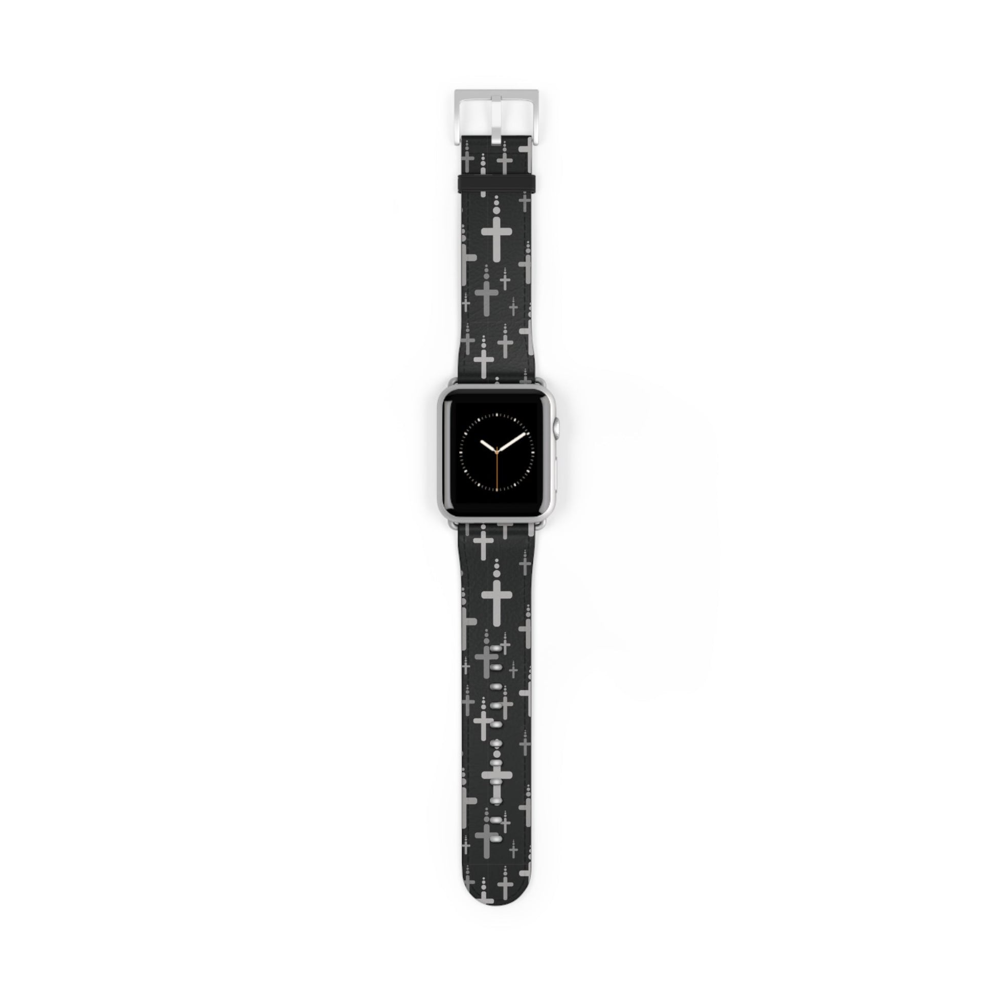 Watch Band for Apple Watch- Silver Crosses/Black Faux Leather - Sacred Stylz