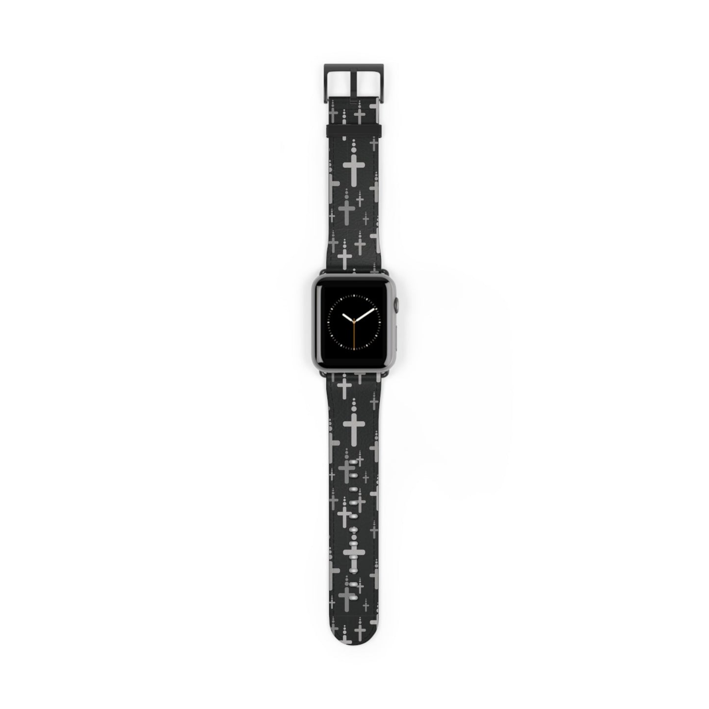 Watch Band for Apple Watch- Silver Crosses/Black Faux Leather - Sacred Stylz