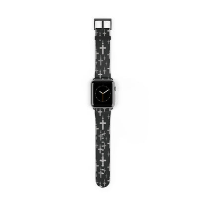 Watch Band for Apple Watch- Silver Crosses/Black Faux Leather - Sacred Stylz