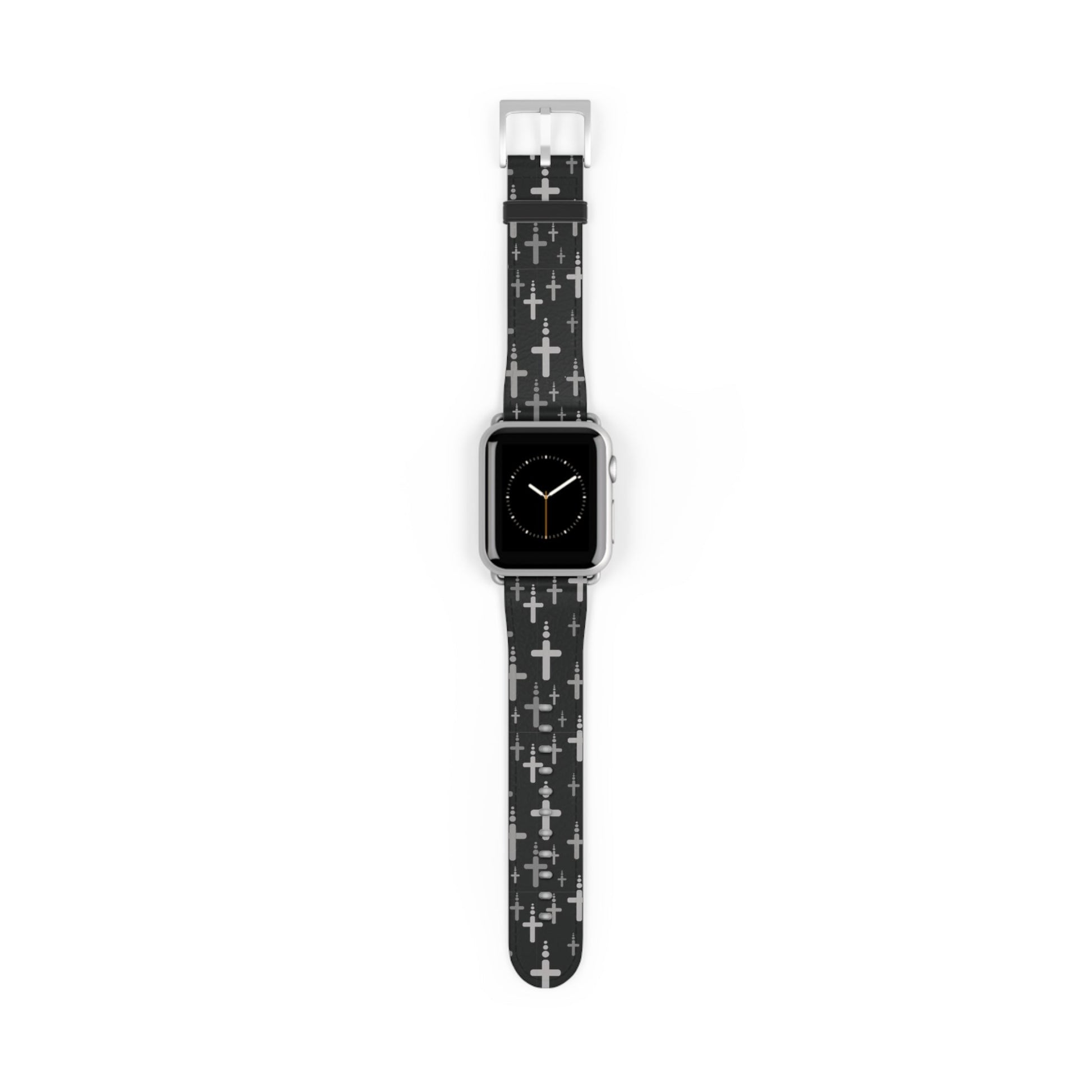 Watch Band for Apple Watch- Silver Crosses/Black Faux Leather - Sacred Stylz