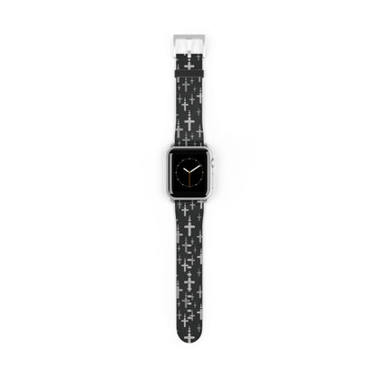 Watch Band for Apple Watch- Silver Crosses/Black Faux Leather - Sacred Stylz