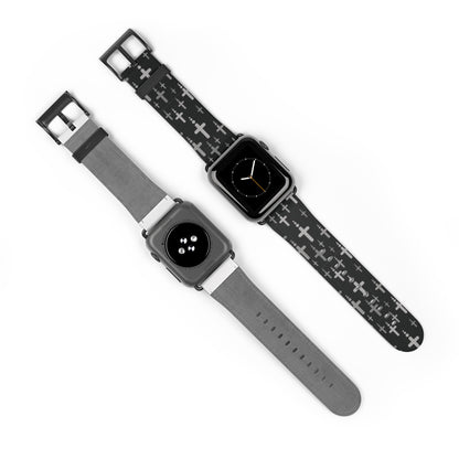 Watch Band for Apple Watch- Silver Crosses/Black Faux Leather - Sacred Stylz