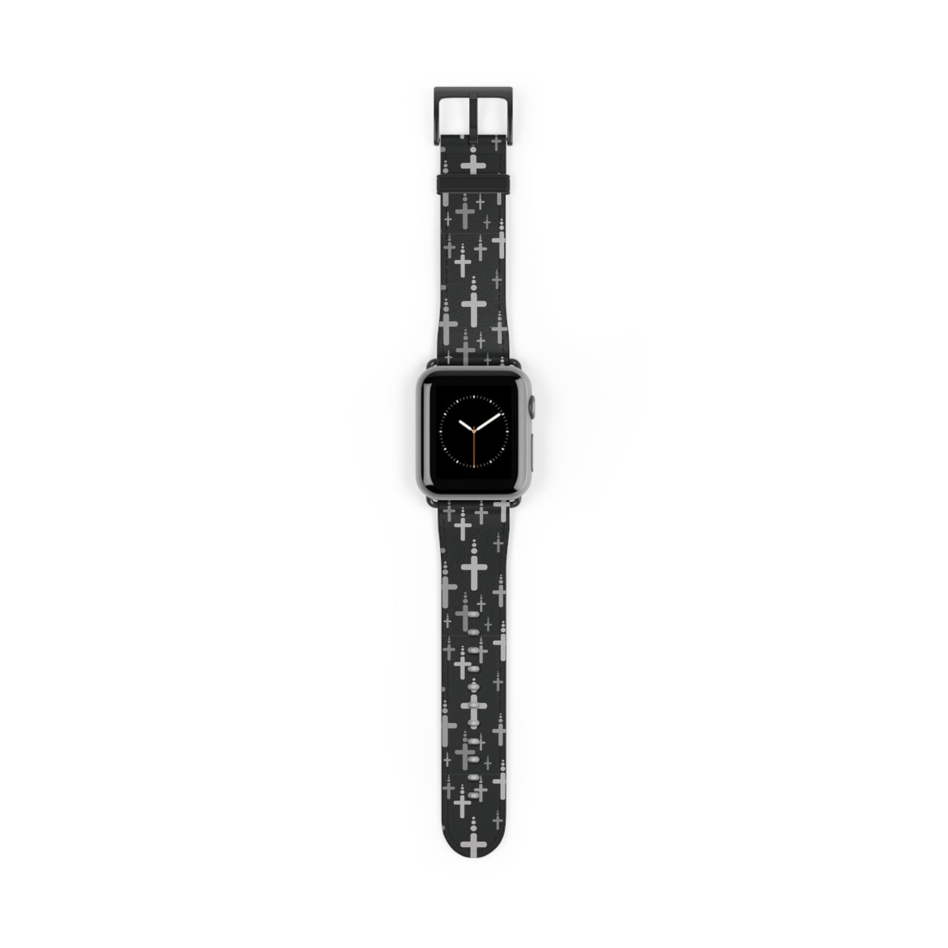 Watch Band for Apple Watch- Silver Crosses/Black Faux Leather - Sacred Stylz