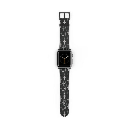 Watch Band for Apple Watch- Silver Crosses/Black Faux Leather - Sacred Stylz