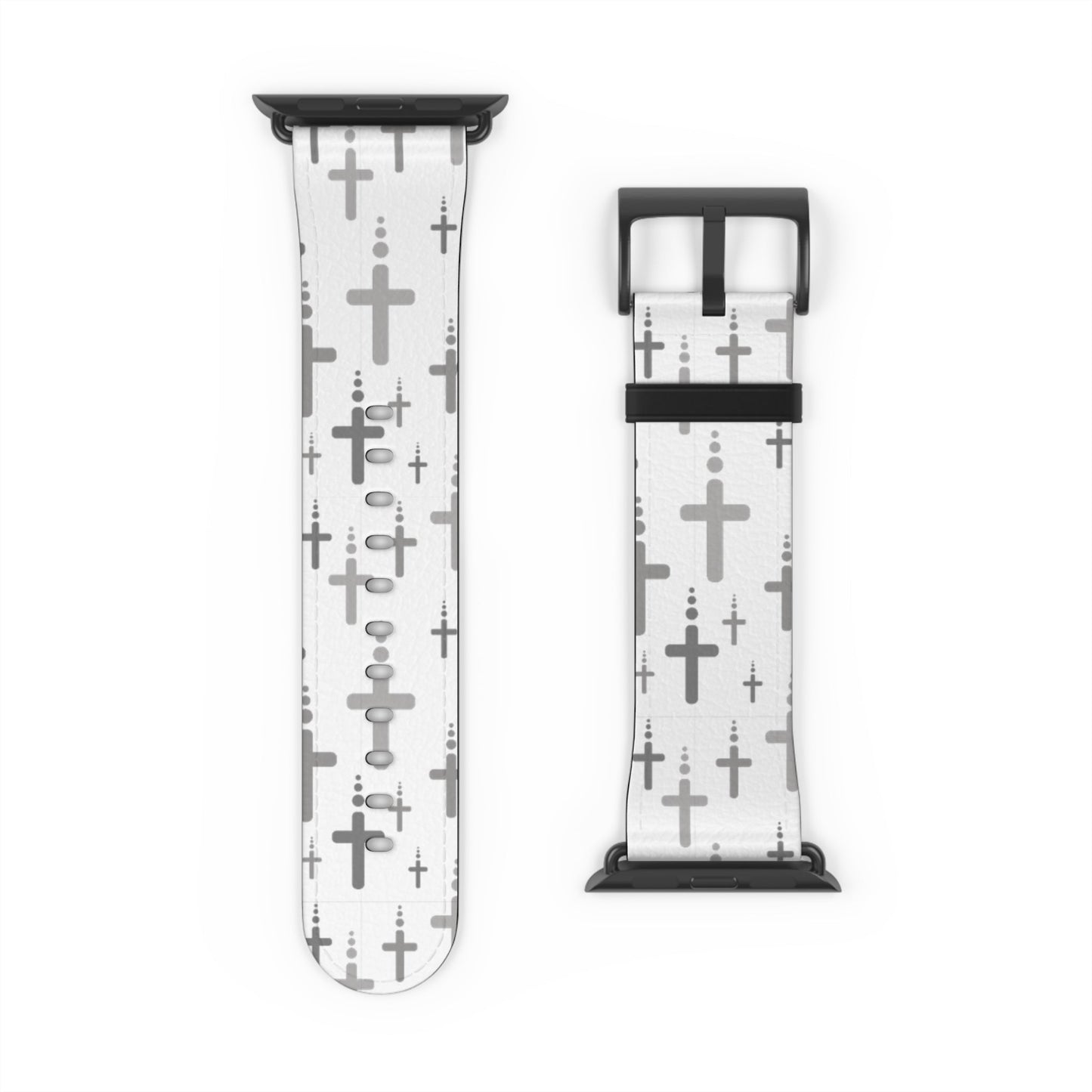 Watch Band for Apple Watch- Silver Crosses/White Faux Leather - Sacred Stylz